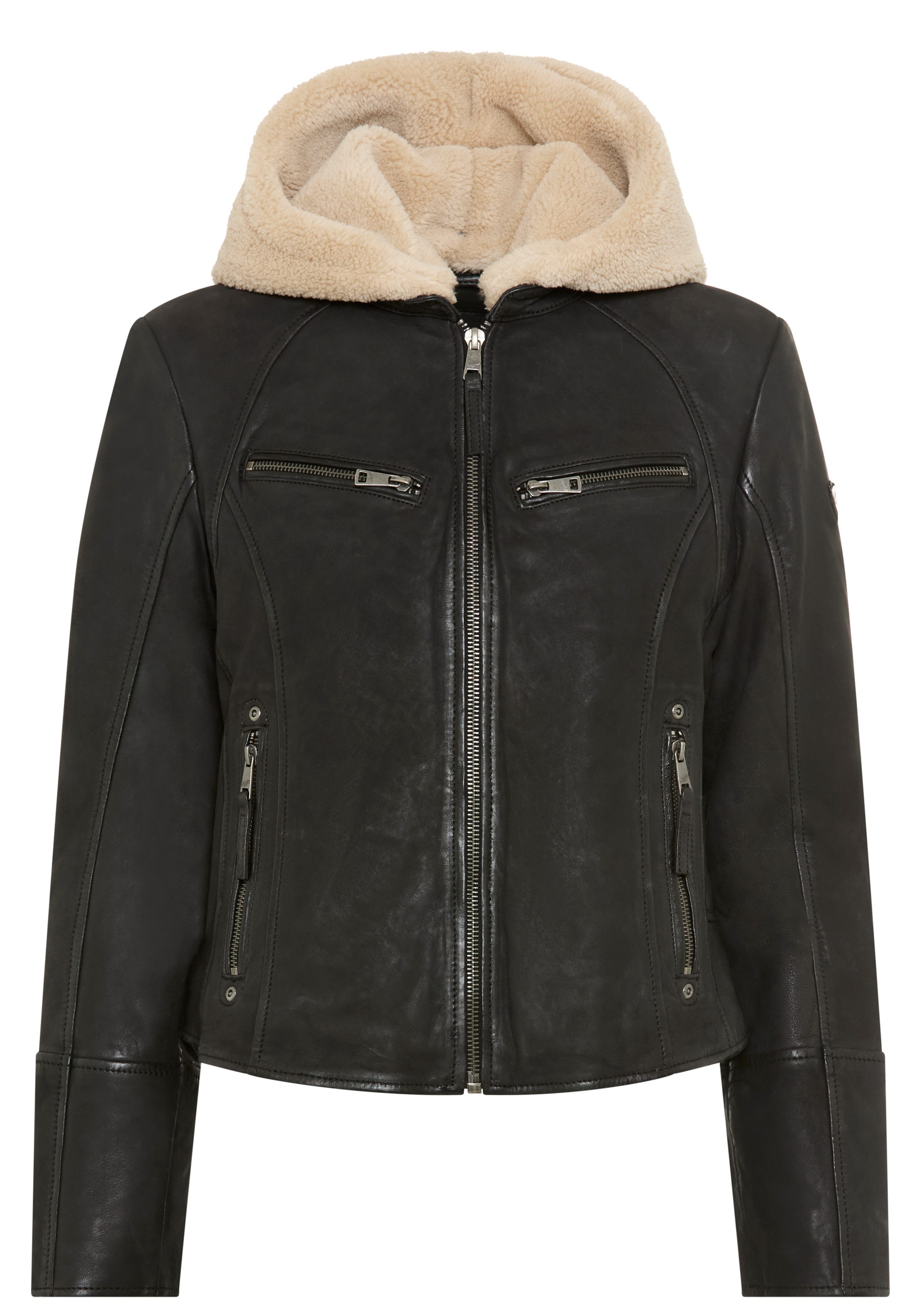 Mauritius Lederjacke MWNedra mit abknöpfbarer Teddyplüsch-Kapuze günstig online kaufen