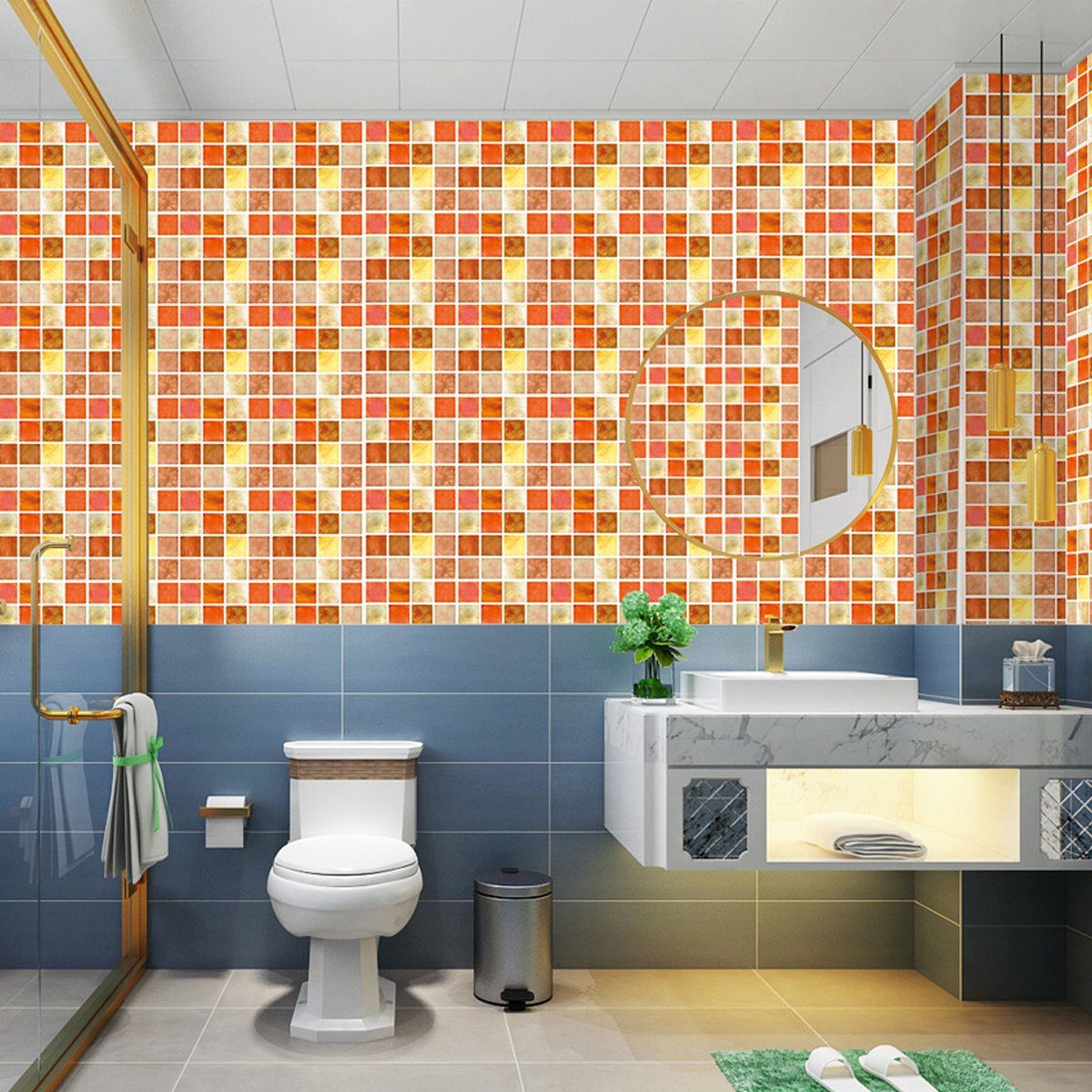 Jormftte Fliesenaufkleber Fliesenaufkleber Mehrfarbig Badezimmer Wandfliesen,Mosaik-Aufkleber,für 2 Deko für