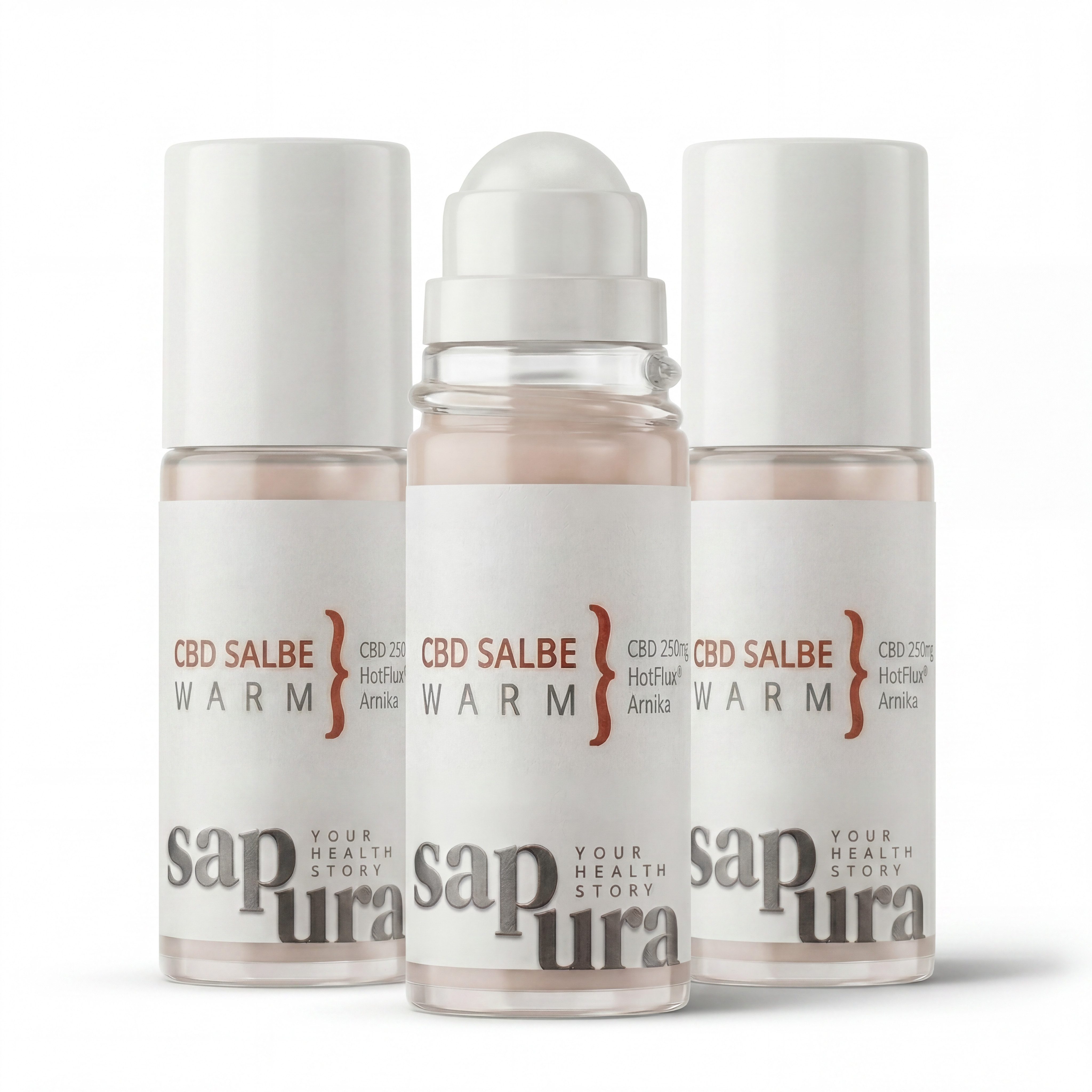 SAPURA Health Hautcreme CBD Schmerzsalbe Wärmegel Roll-On mit Arnika + Teufelskralle, 3-tlg.