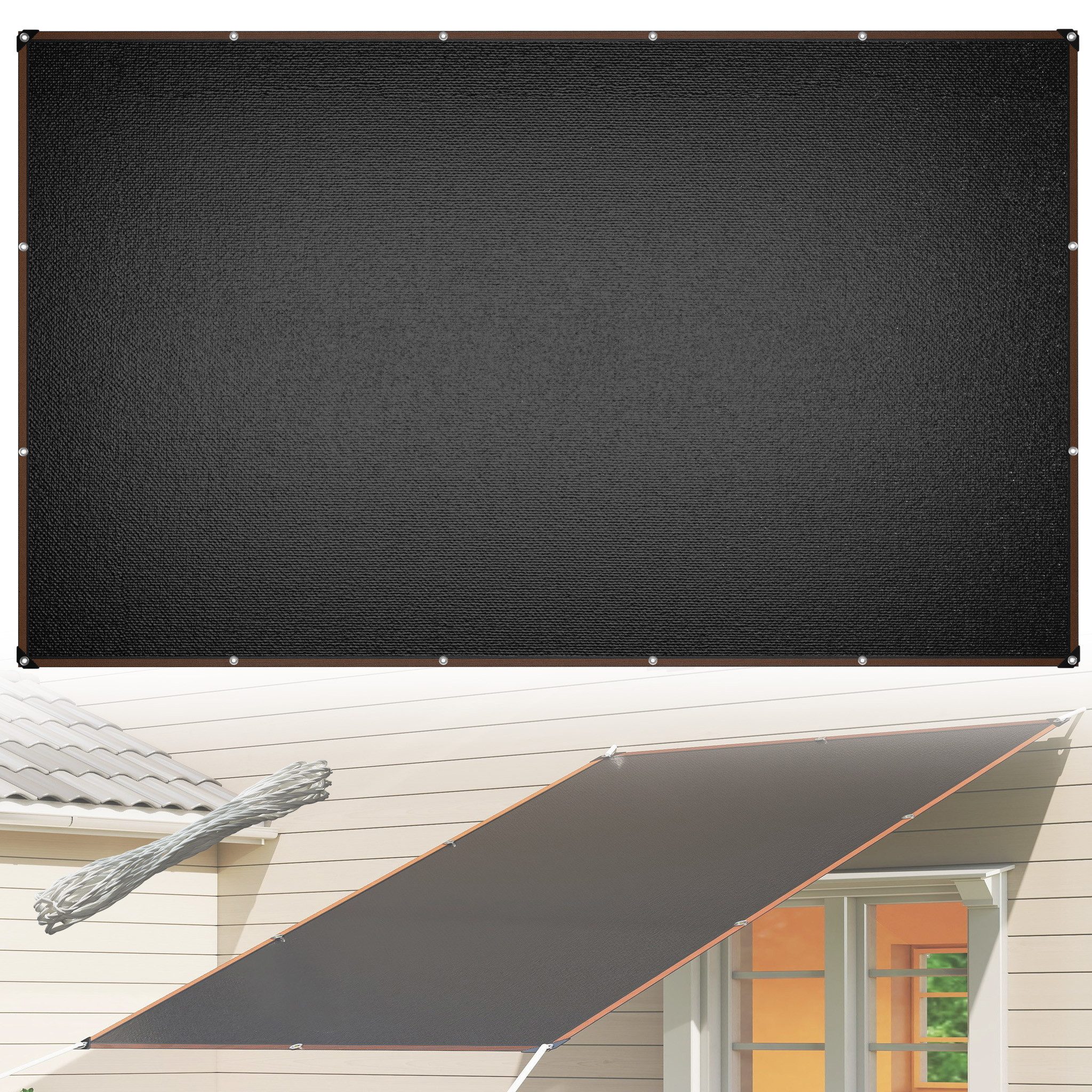 FIVMEN Sonnensegel Zaun Sichtschutz Windschutz aus HDPE Sonnenschutz mit Seilen Anthrazit, (3m Breite), Rechteckig UV-Schutz 95% Winddurchlässig für Garten Terrasse Balkon