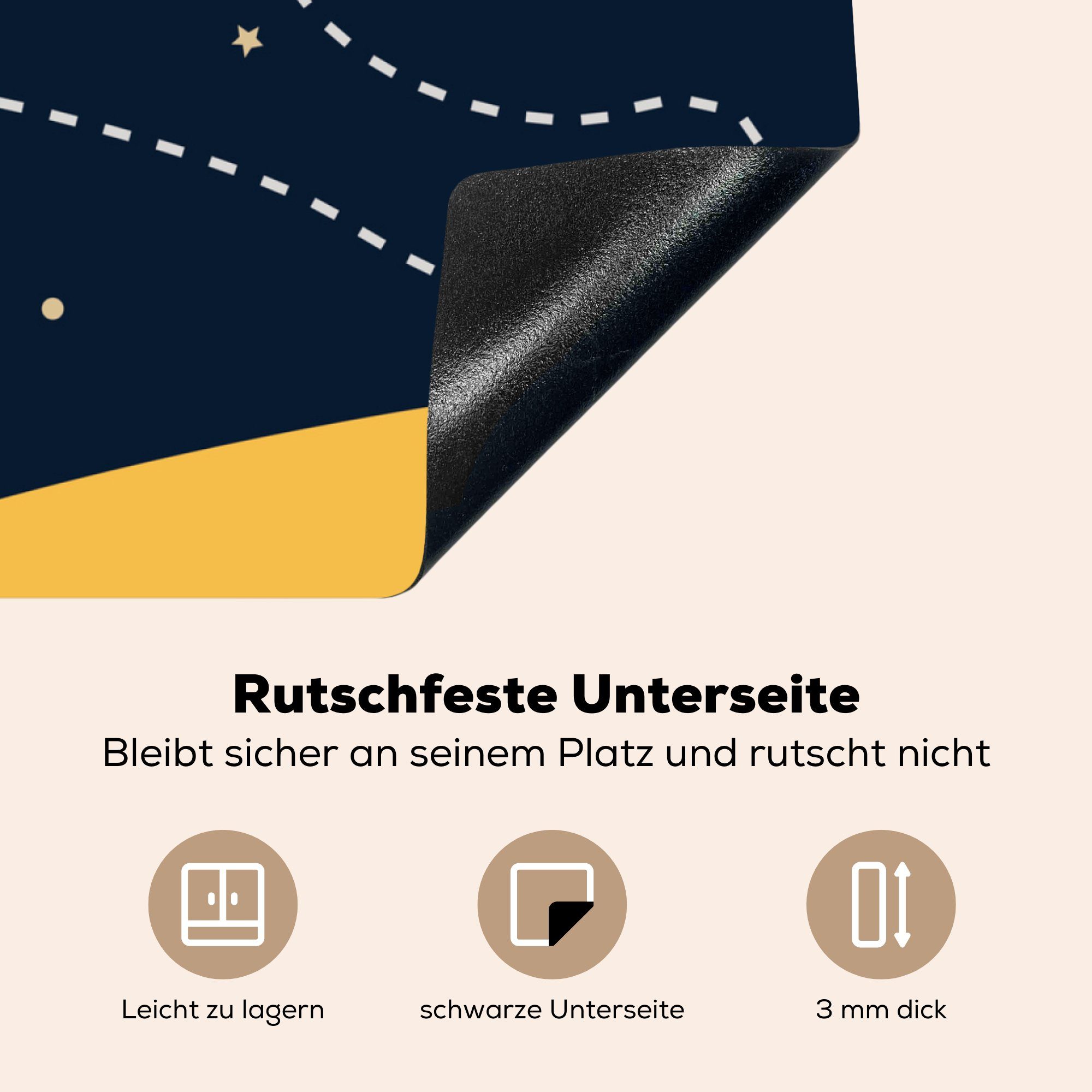 Vinyl, 78x78 einer cm, fliegt, für Illustration das Sonnensystem tlg), Eine Rakete, Herdblende-/Abdeckplatte küche MuchoWow die Ceranfeldabdeckung, durch Arbeitsplatte (1