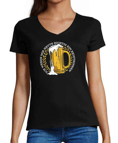 MyDesign24 T-Shirt Damen Oktoberfest T-Shirt - Mass Bier mit Spruch V-Ausschnitt Print Shirt Slim Fit, i311