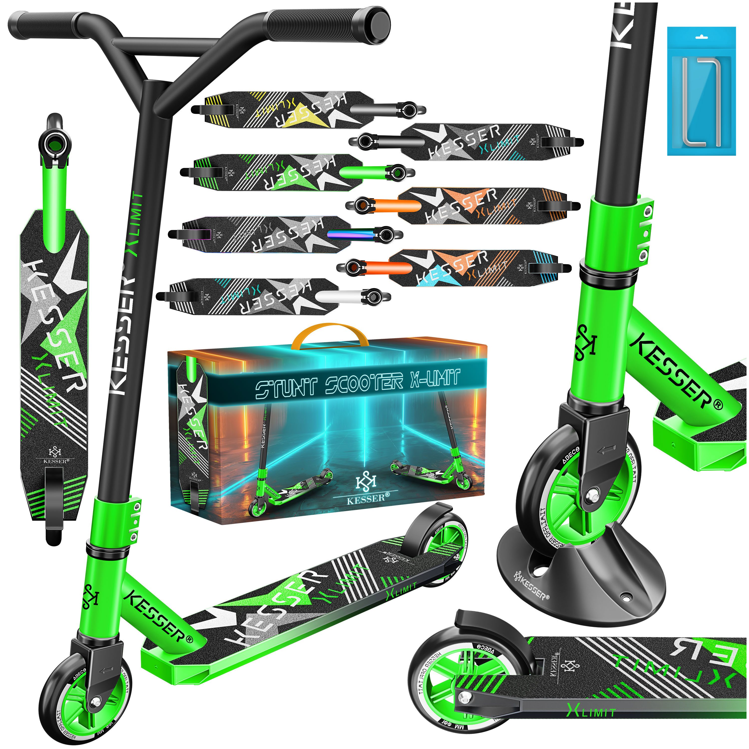 KESSER Stuntscooter X-Limit 360° Lenkung, ABEC9 Kugellagern, 100 mm PU Räder, Freestyle Kickscooter Funscooter für Kinder & Erwachsene