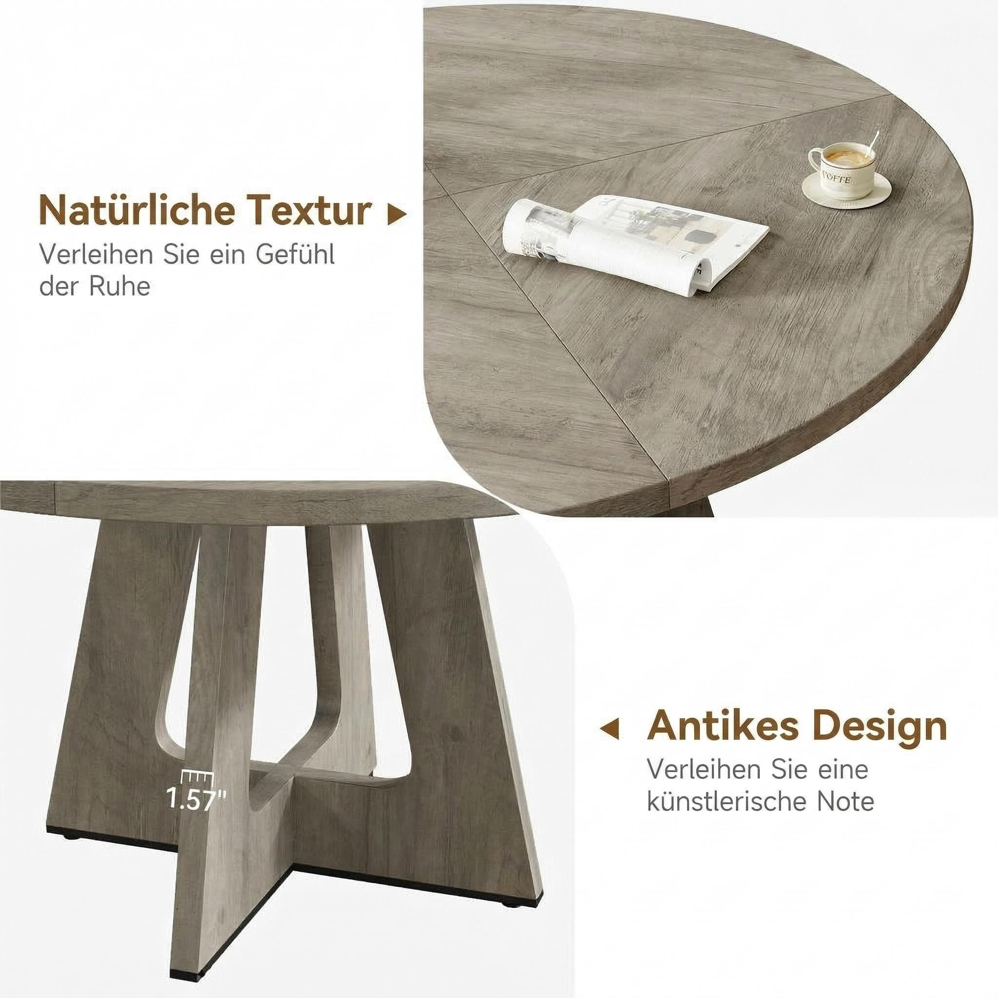 GarveeMore Esstisch runder im Industriestil mit Holzplatte und Beinen,120cm, Küchentisch aus Holz für 4 bis 6 Personen,für Esszimmer