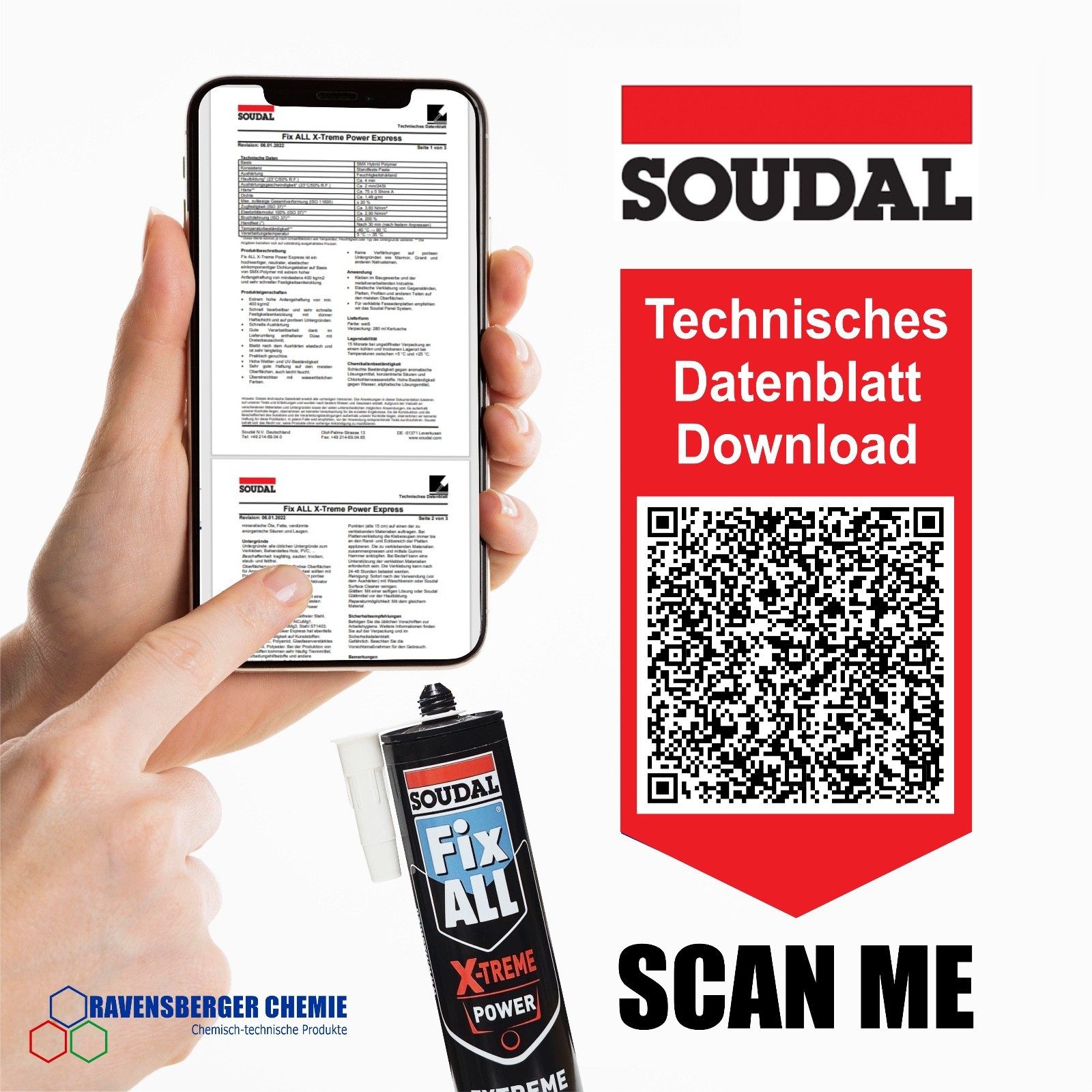 SOUDAL Montagekleber Fix ALL X-Treme Power Express Hybrid Universalkleber, Extrem starker Montagekleber für schwere Materialien - Farbe: Schwarz