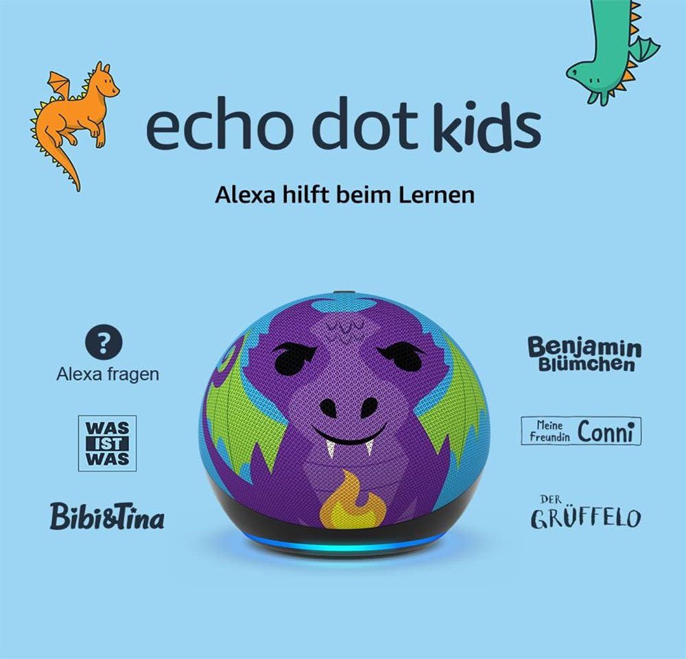 / Alexa Kids Gen., Amazon (5. Dot Bluetooth-Lautsprecher Echo / 2022) Design Drachen