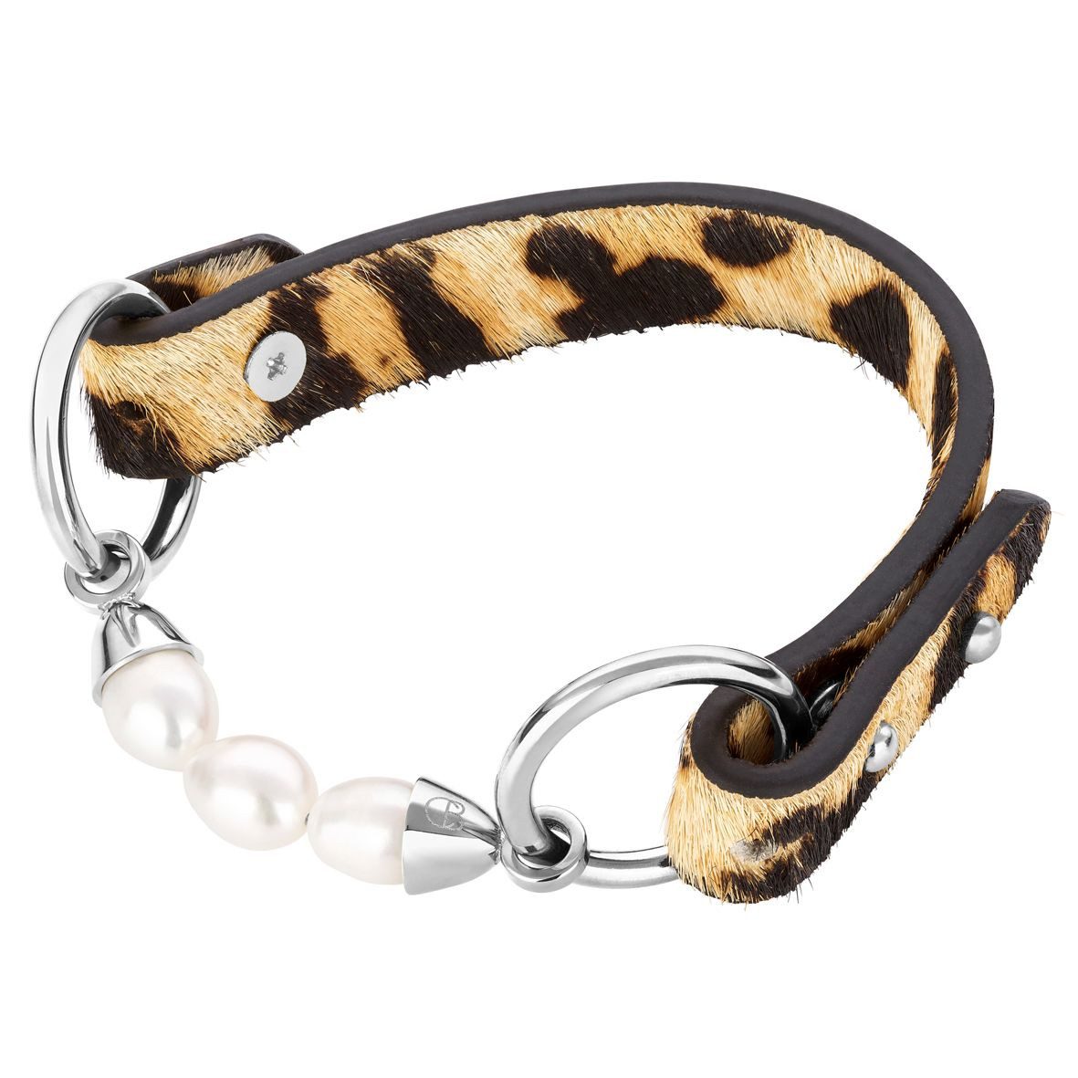 Celia von Barchewitz Lederarmband Armband "Wilde Eleganz" aus Leder mit echten Süßwasser Zuchtperlen, Leo-Optik, Band austauschbar, Perlenelement austauschbar