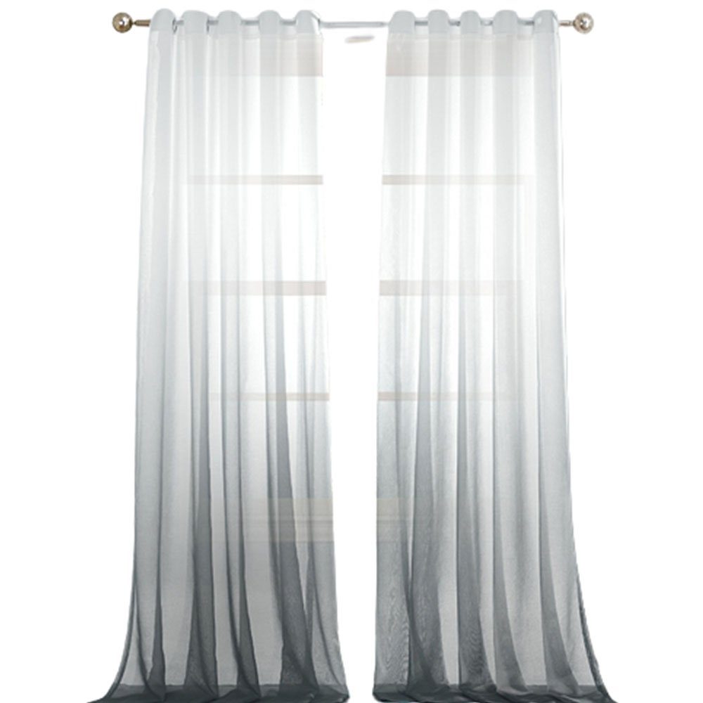 Gardine Gardinen Transparent Farbverlauf mit Ösen grau 132cm*160cm 2er Set, FELIXLEO