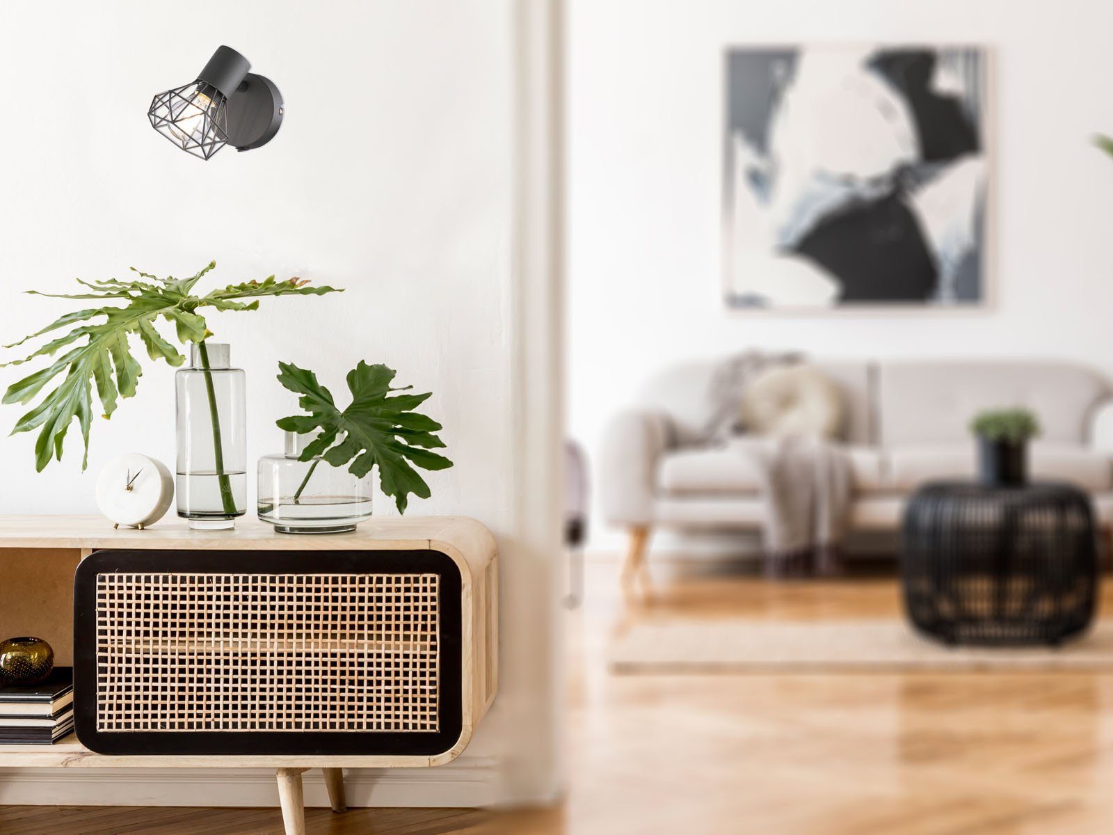 FISCHER & HONSEL LED Wandleuchte, mit Schalter Ein/Aus, LED wechselbar, Warmweiß, Strahler Gitter-Lampe Grau Wand-Montage Innen - Bettleuchte Nachttisch