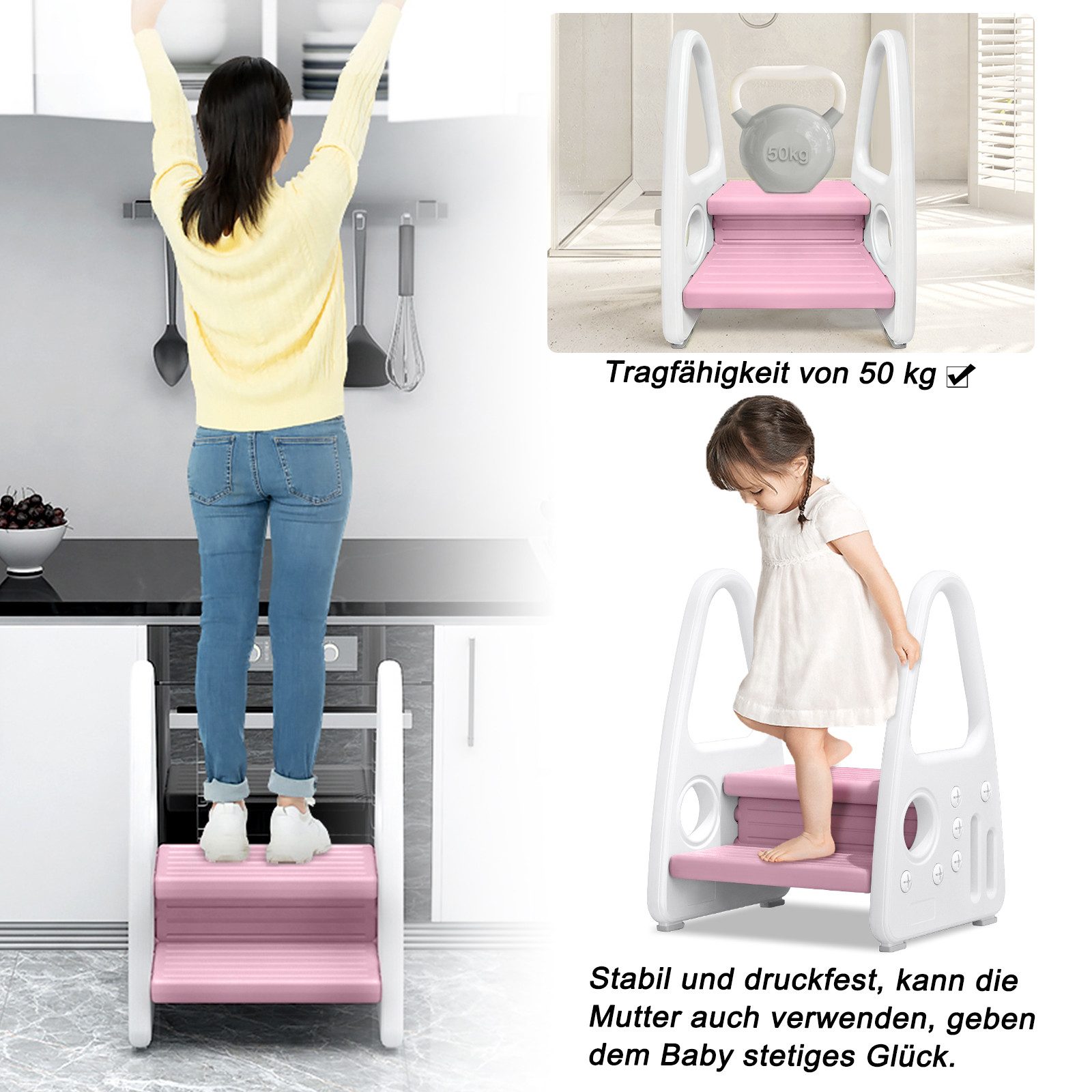 FIVMEN Tritthocker Kinder, 2 Stufen Trittschemel, Anti-Rutsch-Funktion