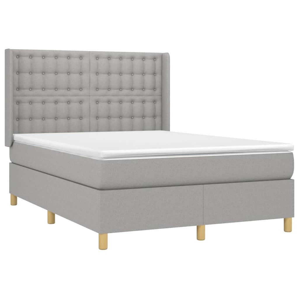 Bett Boxspringbett mit Matratze & LED Hellgrau 140x200 cm Stoff