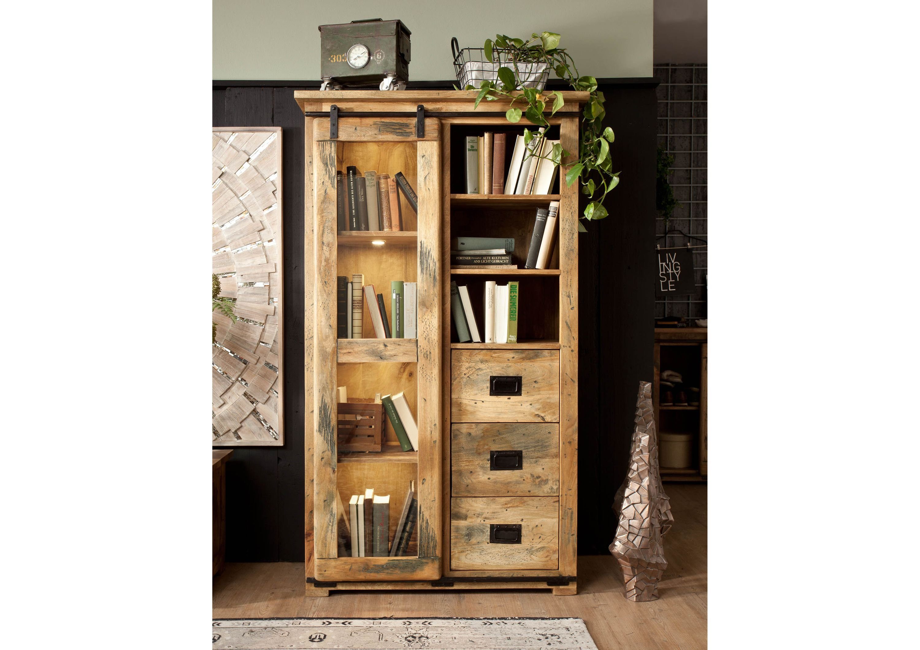 Massivmoebel24 Standvitrine (Mango 100x45x175 natur lackiert RAILWAY #126) günstig online kaufen