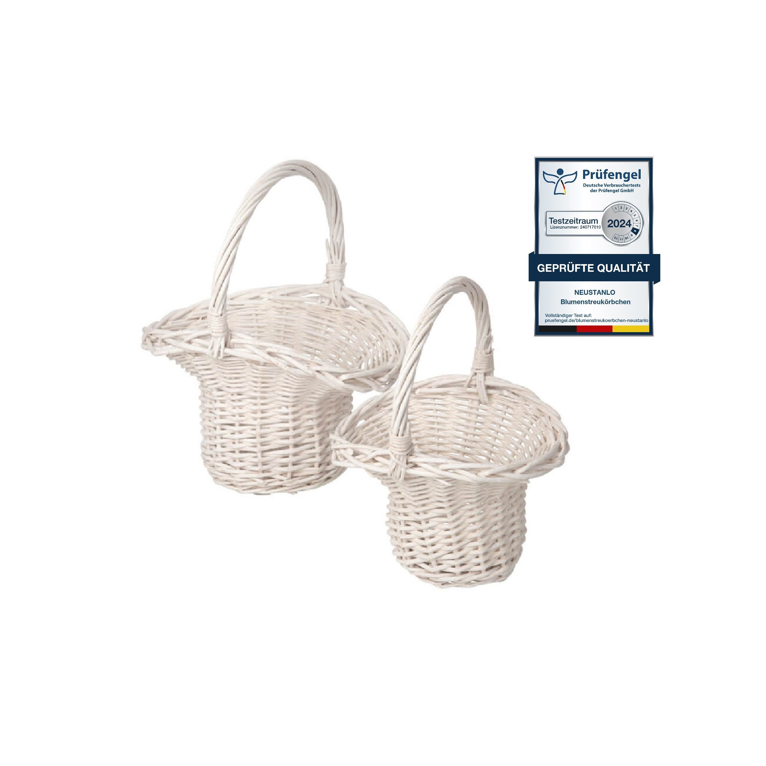 Neustanlo Dekokorb Blumenstreukörbchen Set weiß lackiert, ca. 20x16 cm & 23x19 cm, Höhe: ca. 11/24 cm & 12/28 cm, geflochten, Weidenkorb