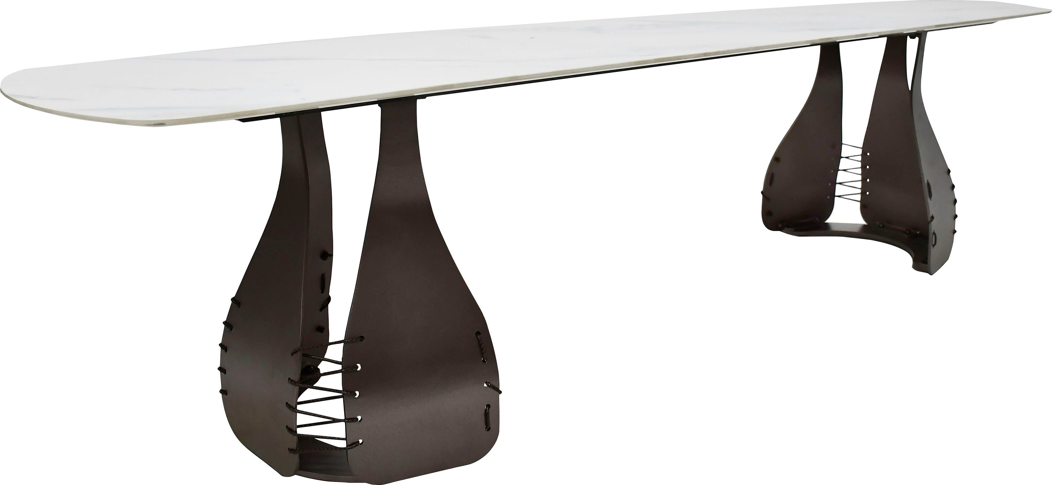 Leonique Konsolentisch Indiana, TV-Tisch, rechteckig, bronzefarbene Beine, Keramik, Marmoroptik