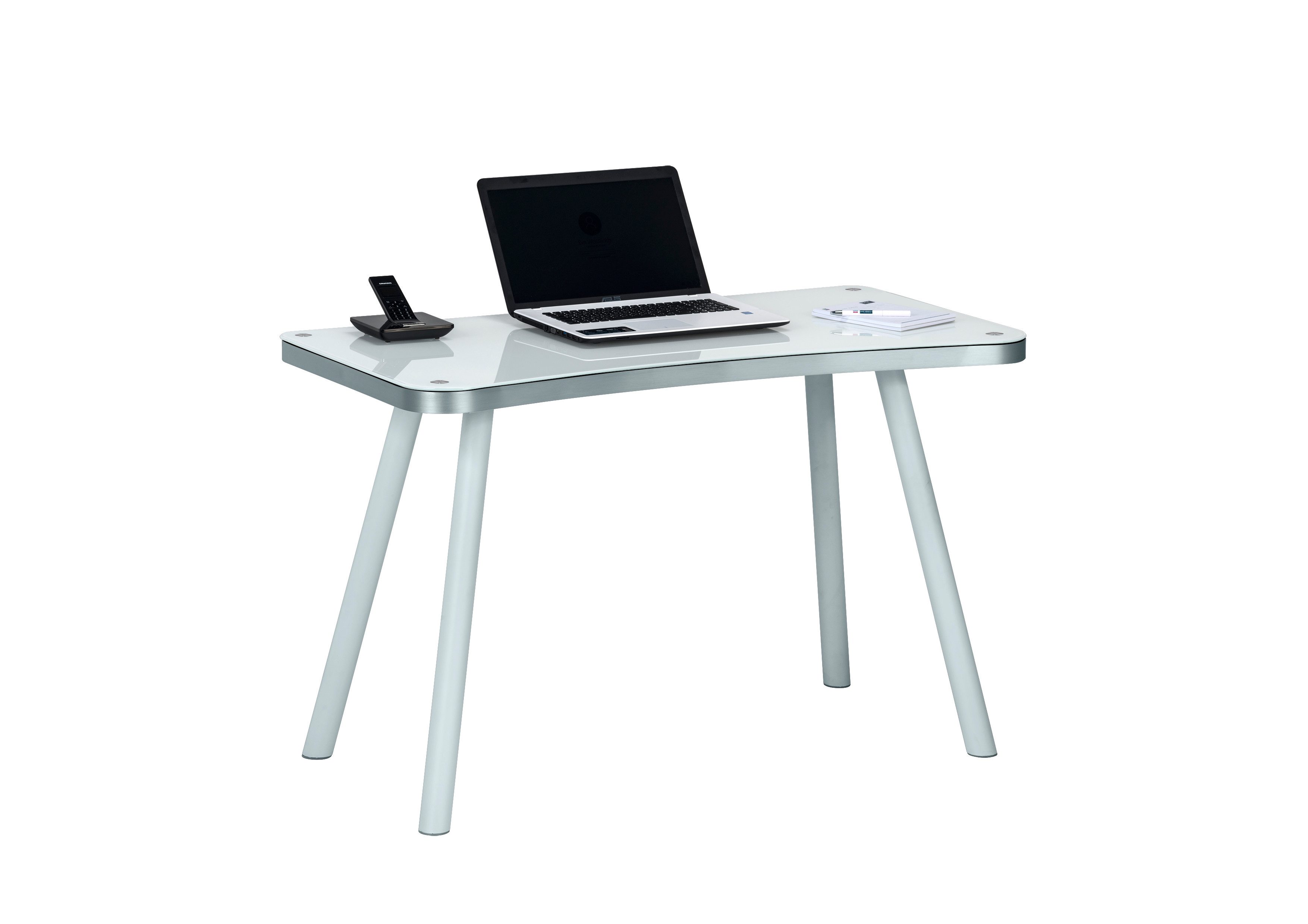 Maja Möbel Schreibtisch Designertisch, Glas-Aluminium, sehr stabil, ein Hingucker