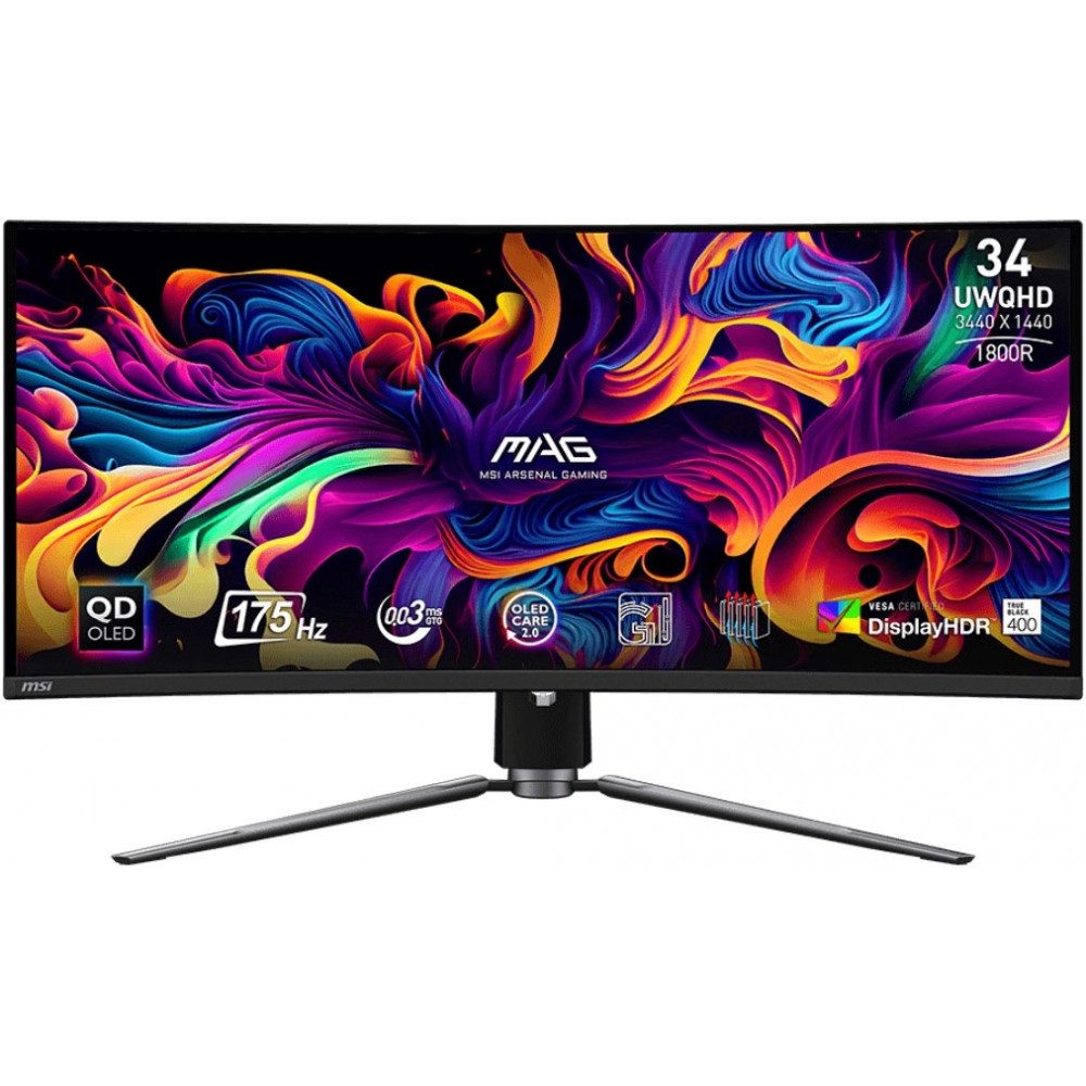 MSI MSI MAG 341CQPDE 34" QD-OLED Gaming Monitor für Gamer. Curved-Gaming-LED-Monitor (3440 Pixel px, 0.03 ms Reaktionszeit, OLED Care 2.0 zur Reduzierung von Einbrennungen)