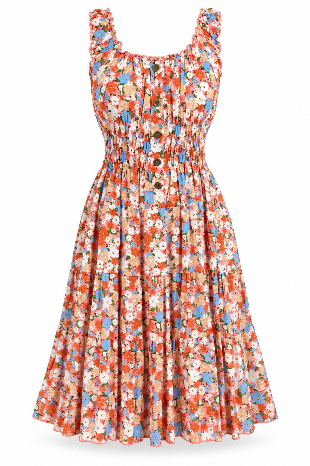 ITALY VIBES Sommerkleid - Feminines Sommerkleid mit floralem Print und Knöpfen für Damen ONE SIZE - passend für Größen S bis L