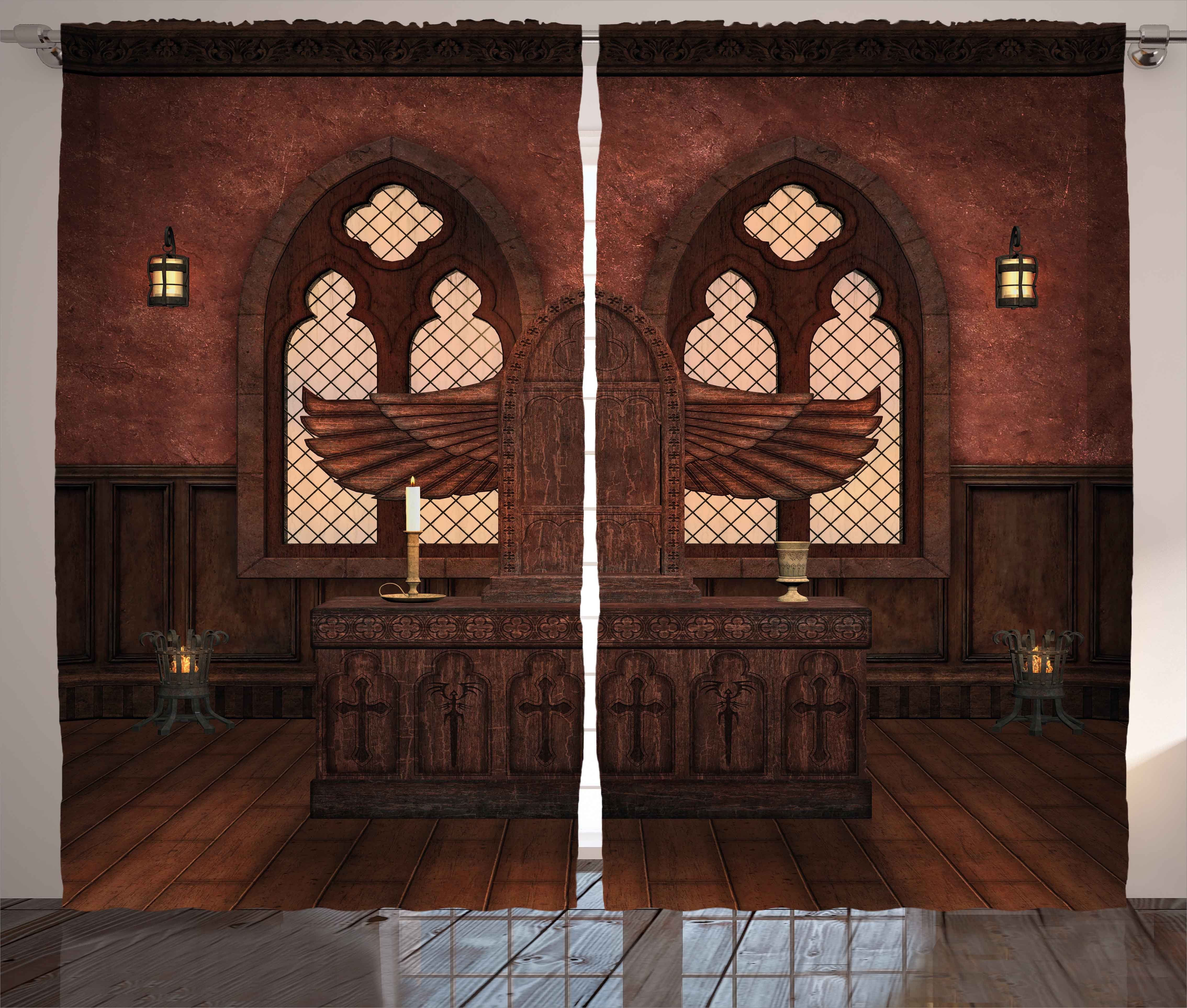 Gardine Schlafzimmer Kräuselband Vorhang mit Schlaufen und Haken, Abakuhaus, gotisch Gebäude Tradition