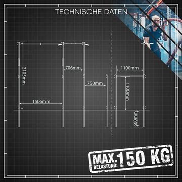 K-SPORT Klimmzugstange OUTDOOR Klimmzugstange + Dip Station bis 150 kg belastbar (Pull-Up Bar mit Dip Stange, Wetterfeste Kraftstation), Made in EU