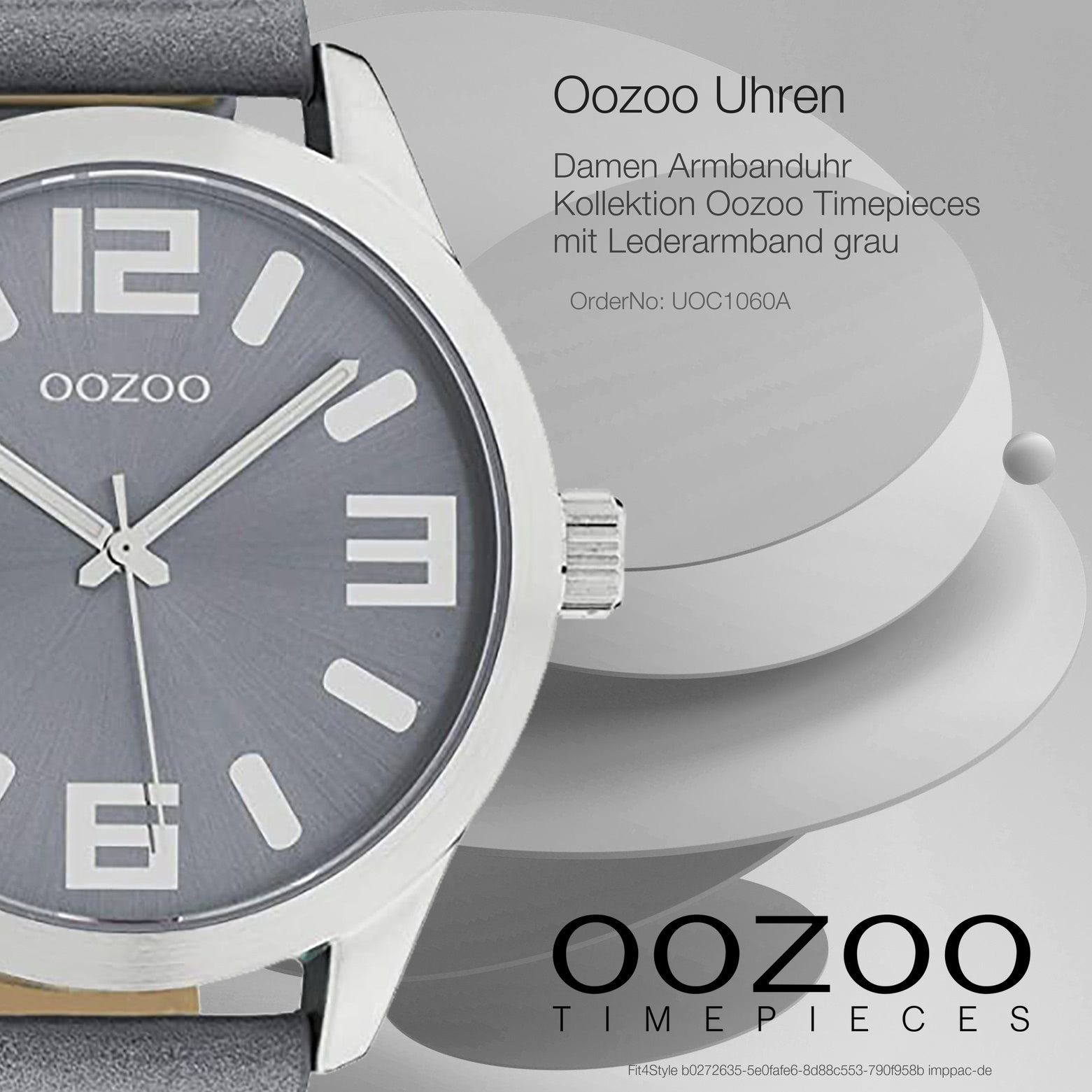 rund, Damenuhr Lederarmband, Damen OOZOO (ca. Armbanduhr Fashion-Style extra Oozoo C1060, Quarzuhr Timepieces groß 46mm)
