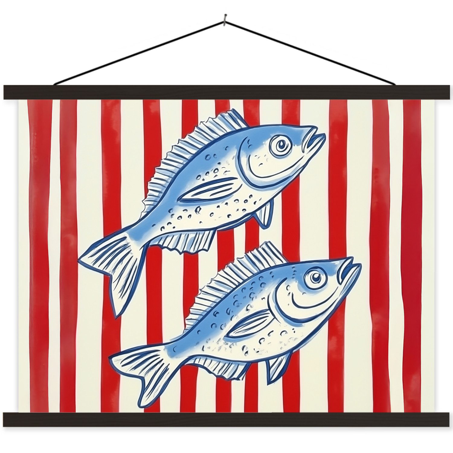 MuchoWow Poster Fisch - Vertikale Streifen - Blau - Rot, (1 St), Magnetische Posterleiste, Holzleisten, Textilposter, 40x30 cm