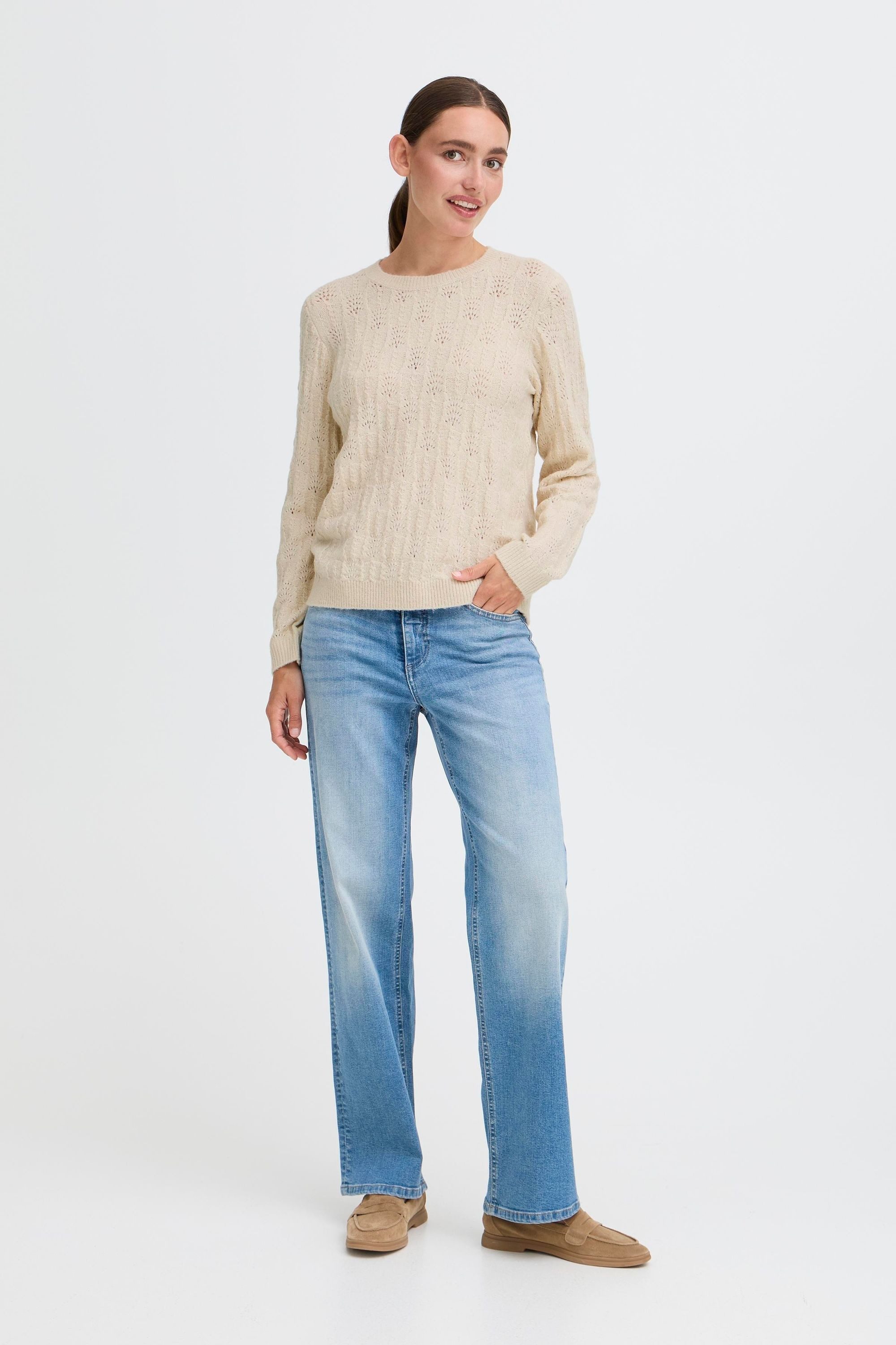 OXMO Rundhalspullover OXSinva Modischer Strickpullover mit süßem Muster