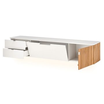 Lomadox Sideboard LUCERA-52, hängend in weiß mit Eiche massiv bianco geölt, 206/40/42 cm