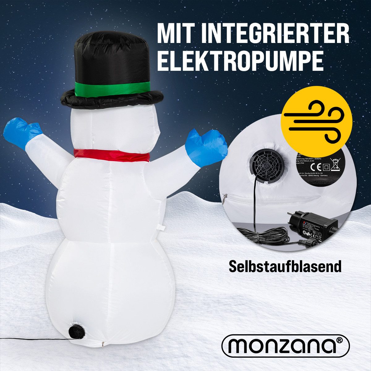 monzana Schneemann, Aufblasbarer XL 120cm LED Beleuchtet Befestigungsmaterial IP44 Außen