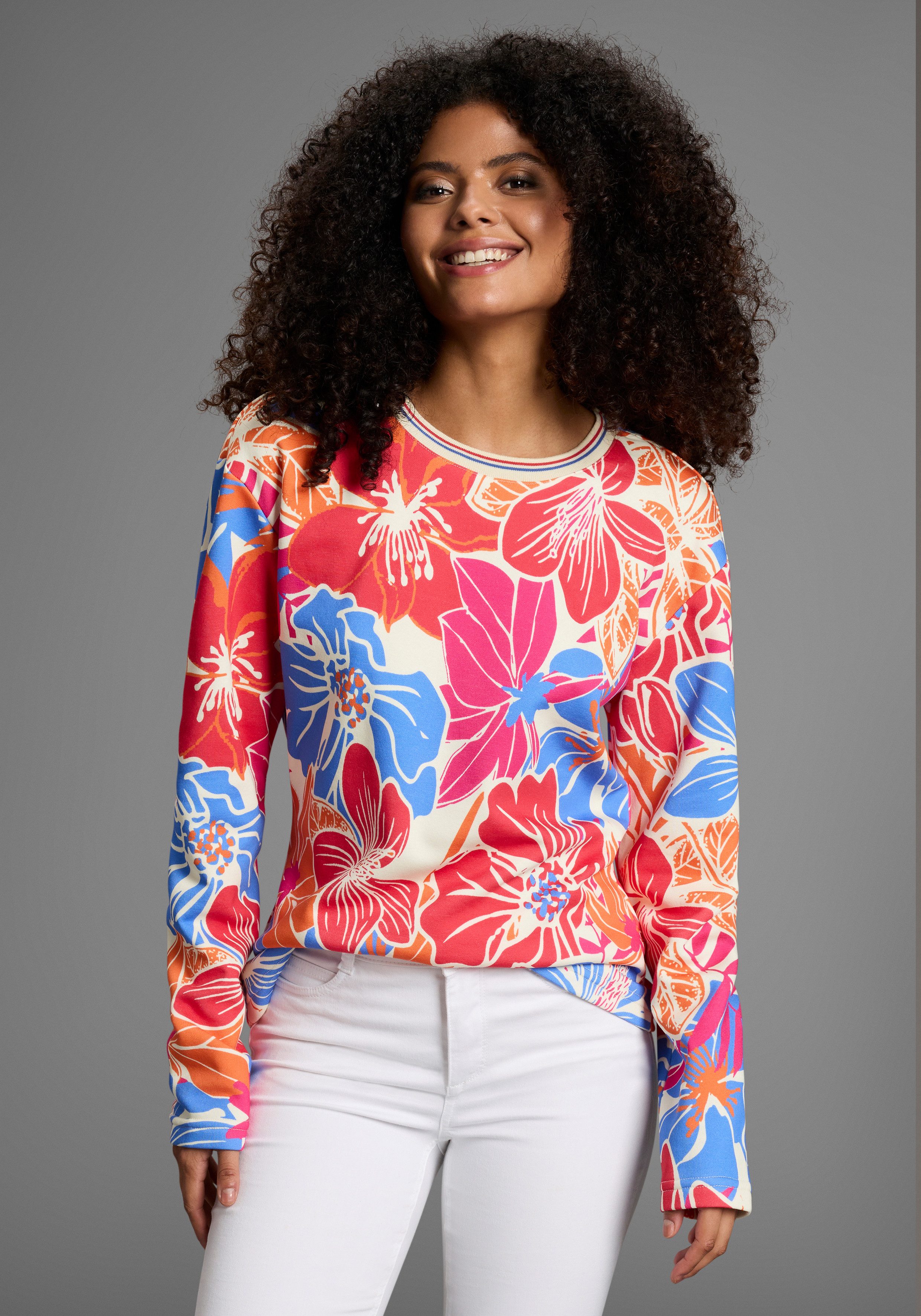 Laura Scott Sweater Auffälliger Multicolor-Blumenprint auf weichem Sweatsto günstig online kaufen