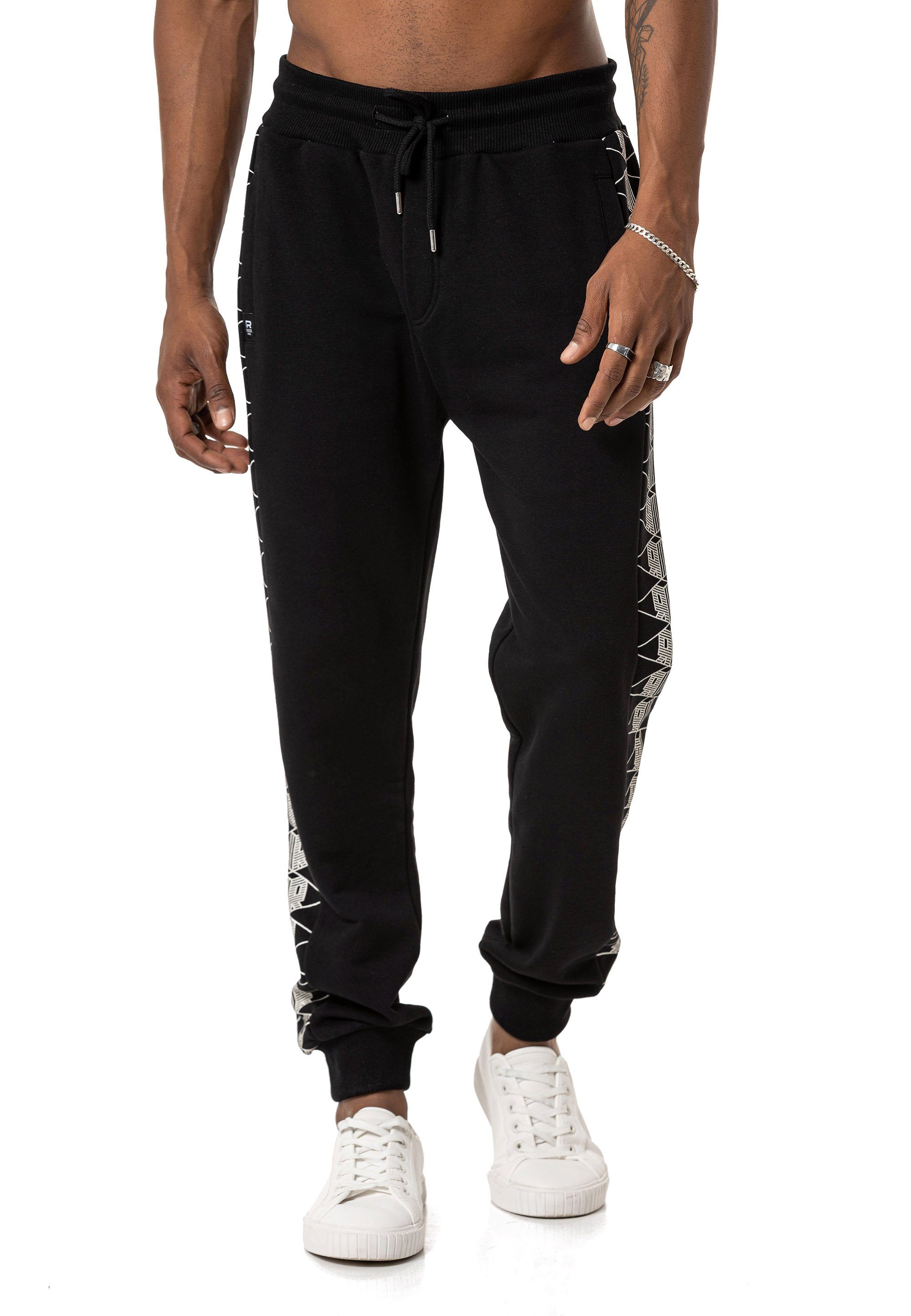 Jogginghose Premium 3D mit RedBridge Print Schwarz Sweatpants seitlichem Qualität