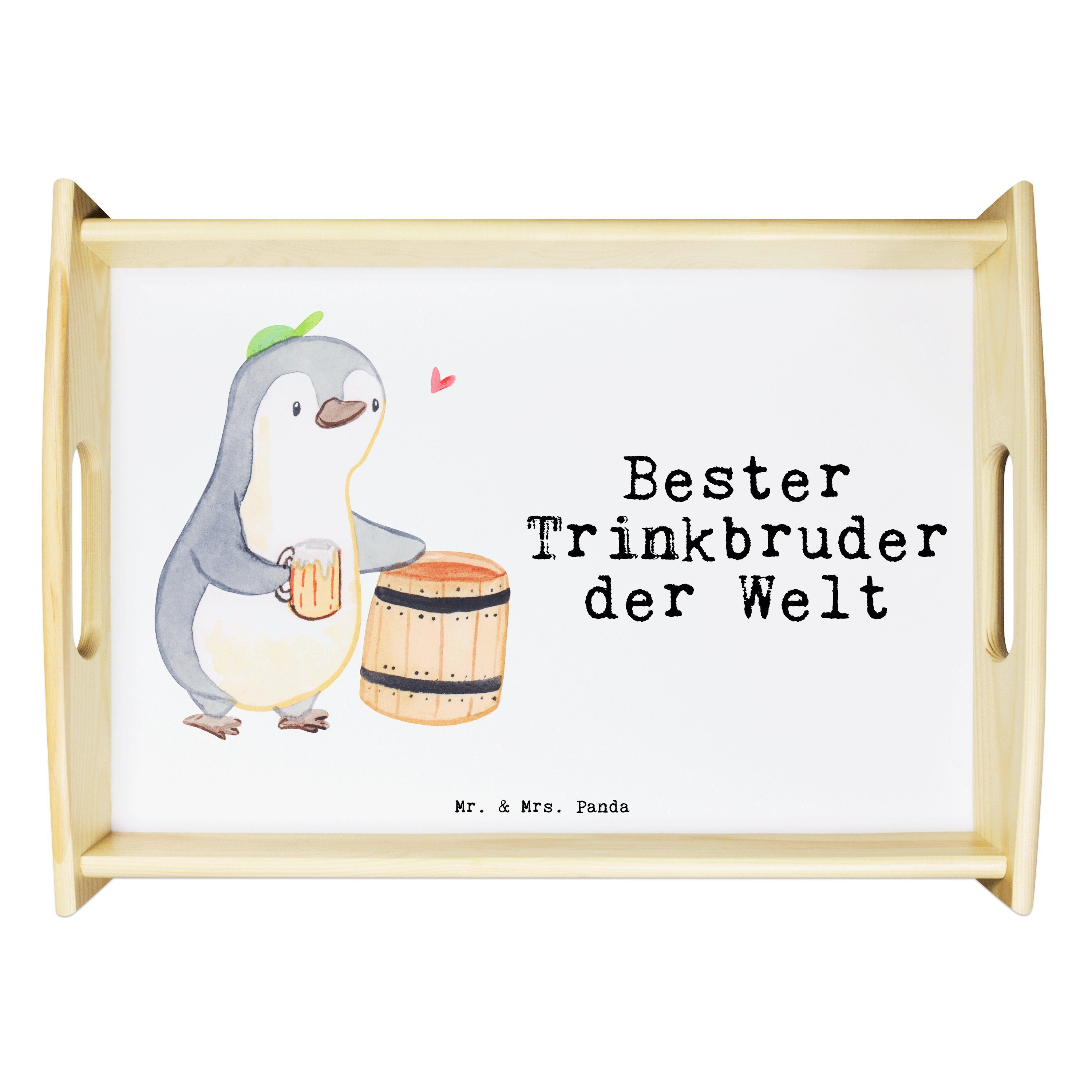 der Pinguin Tablett Geschenk, Bester Deko, Mr. lasiert, Schenken, & - Trinkbruder Weiß (1-tlg) Panda Mrs. Welt - Echtholz