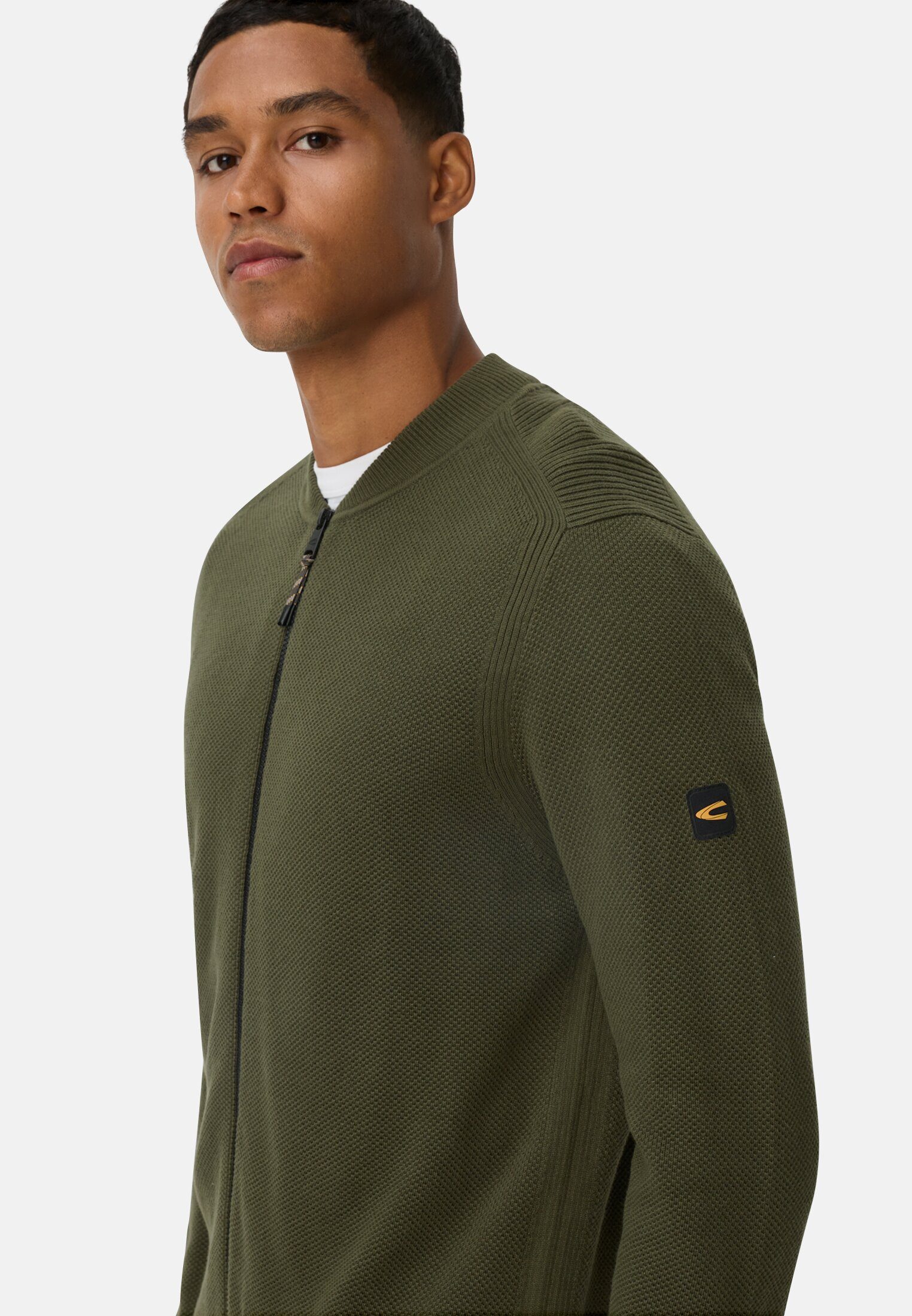camel active Strickjacke im Bomberstil Langarm Stehkragen