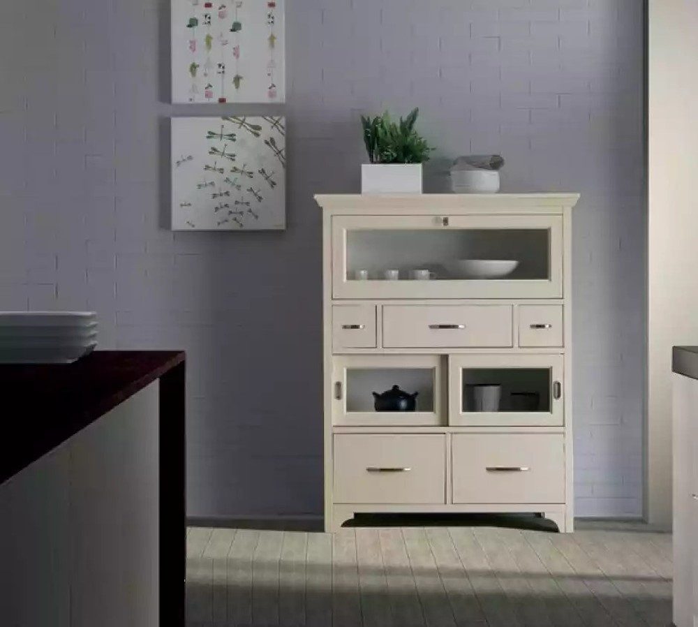 JVmoebel Anrichte Vitrinenschrank aus Holz im italienischen Stil mit Glasfronten in Weiß (1 St., 1x nur Anrichte), Made in Europa