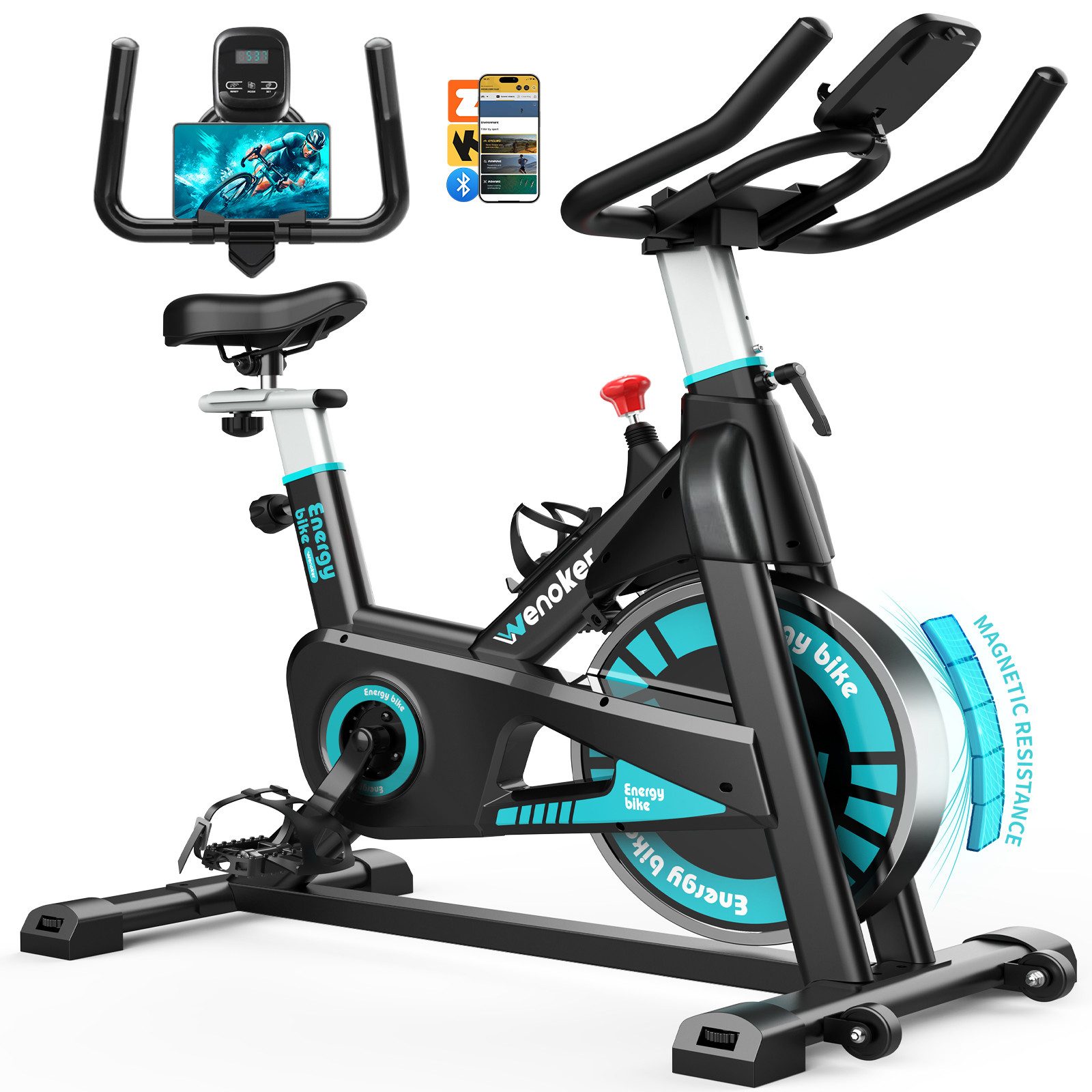 Wenoker Heimtrainer Fahrrad mit App,Magnetischem Widerstand, Indoor Bike, Kardio Training Fitnessbikes, Kinomap&Zwift kompatibel, Bis 160KG