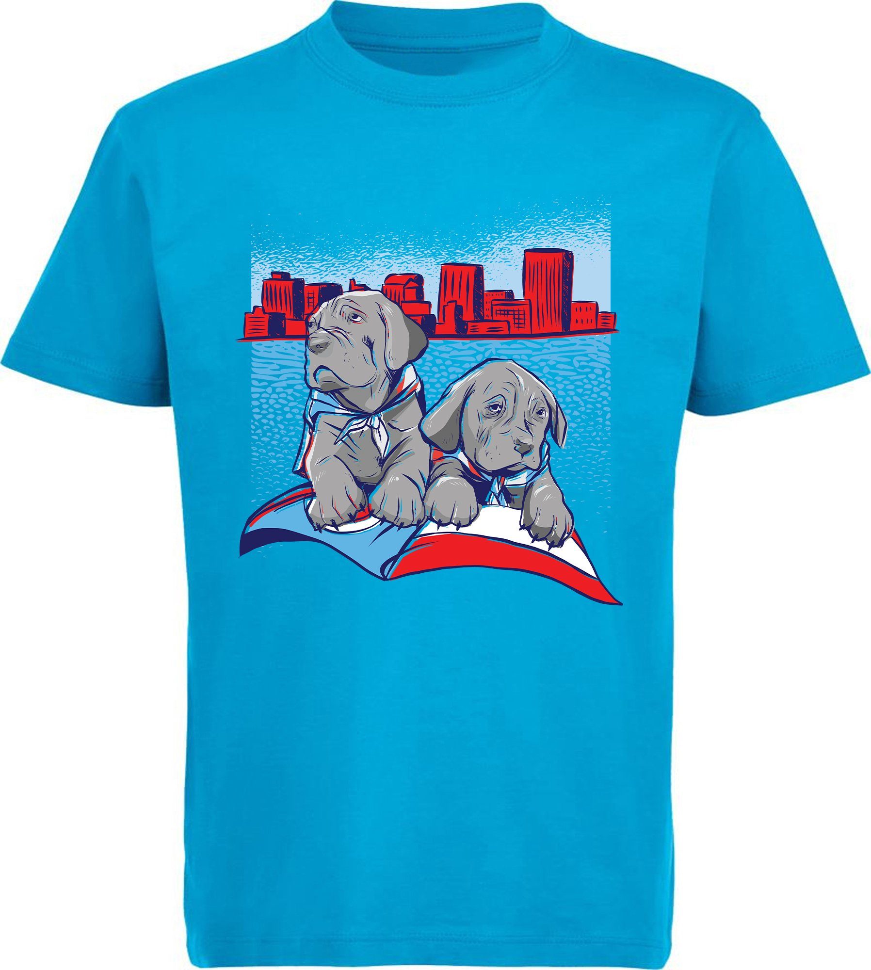 Hundewelpen 2 - süße mit Print-Shirt Kinder Aufdruck, MyDesign24 blau T-Shirt aqua Hunde Baumwollshirt bedruckt i231