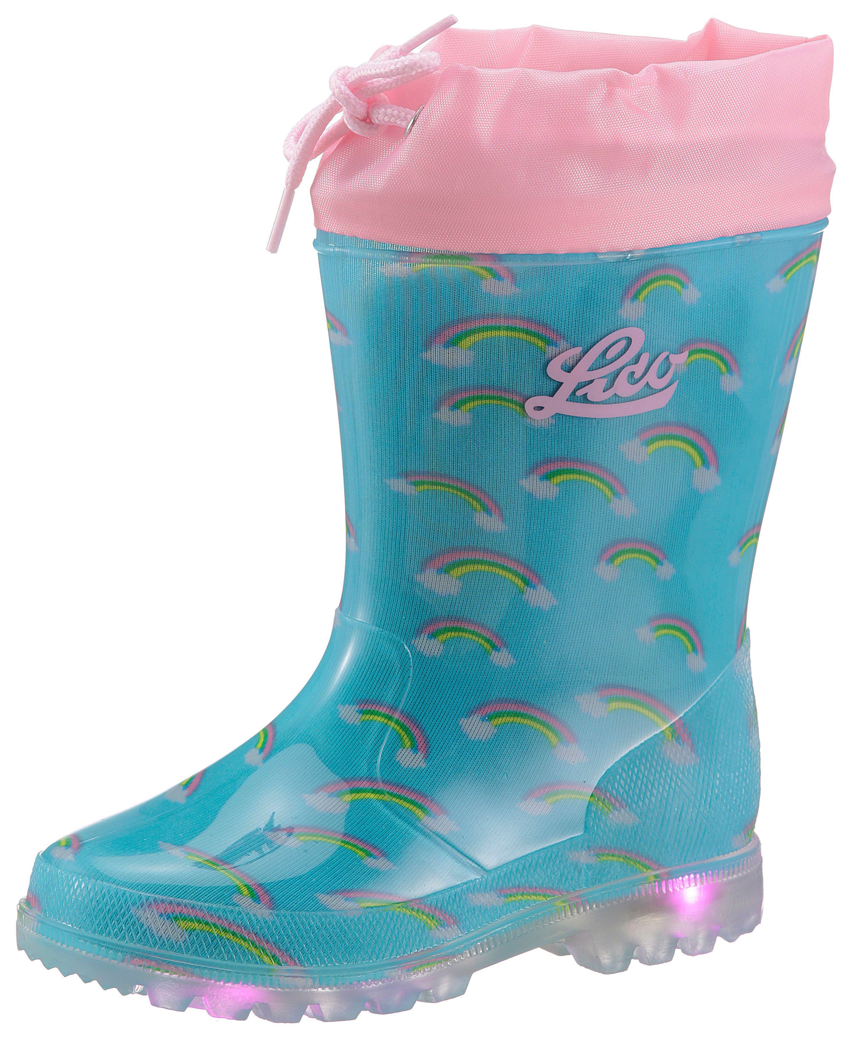 Lico Power hellblau-regenbogenfarben Blinky Gummistiefel Blinkfunktion mit Blinkschuh