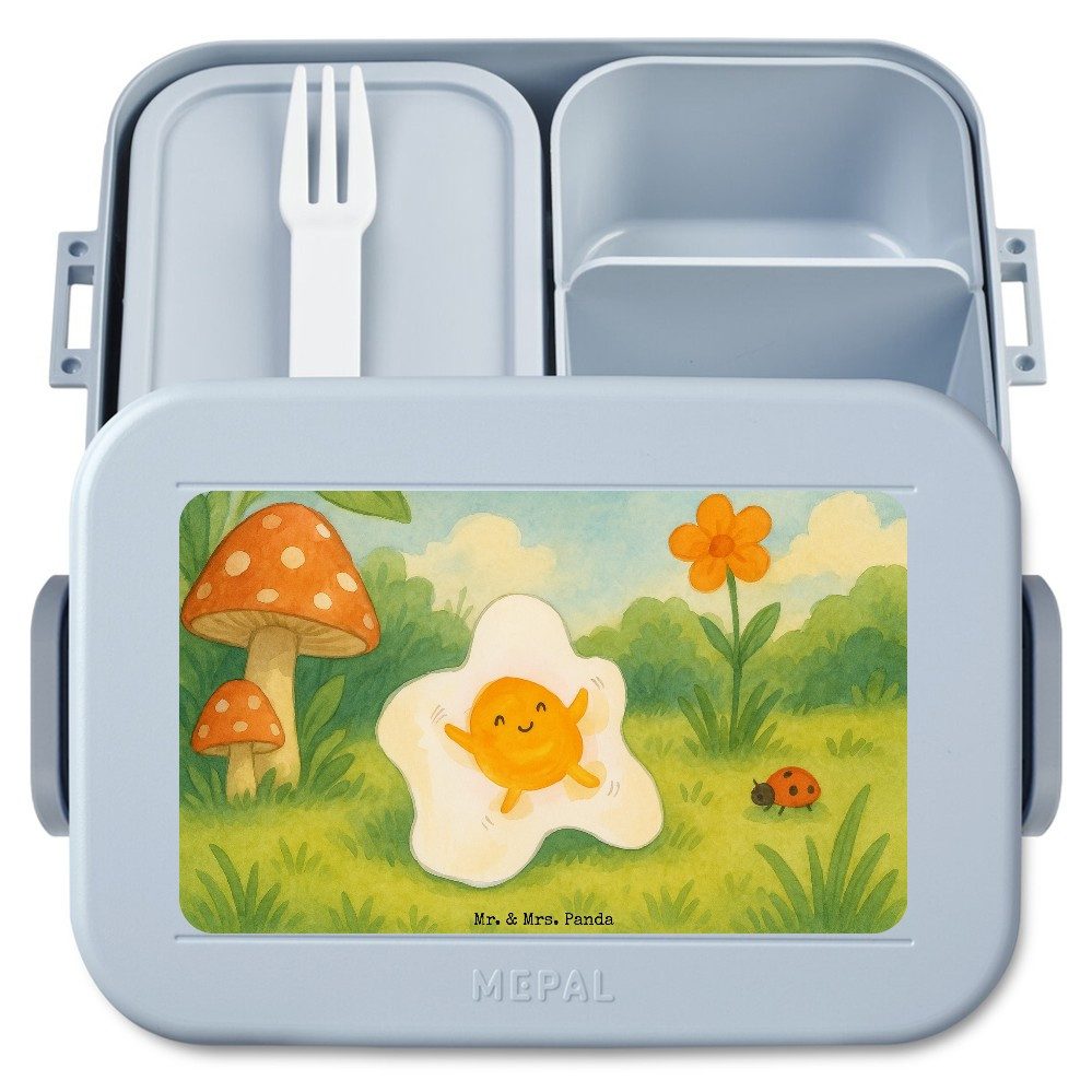Mr. & Mrs. Panda Butterdose Spiegelei Ei Design, Bentobox, Blau Pastell, Liebe, Schön, Bento Box, Polypropylen lebensmittelecht, (Packung), Lebensmittelbehälter Lustige Sprüche Jausenbox