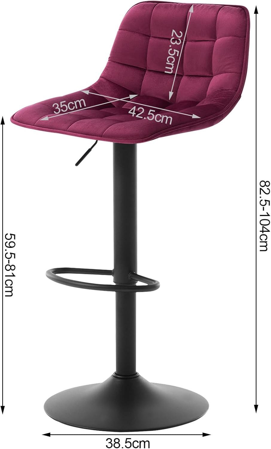 Woltu Barhocker (1 St), höhenverstellbar & 360° drehbar, Samt und Metall