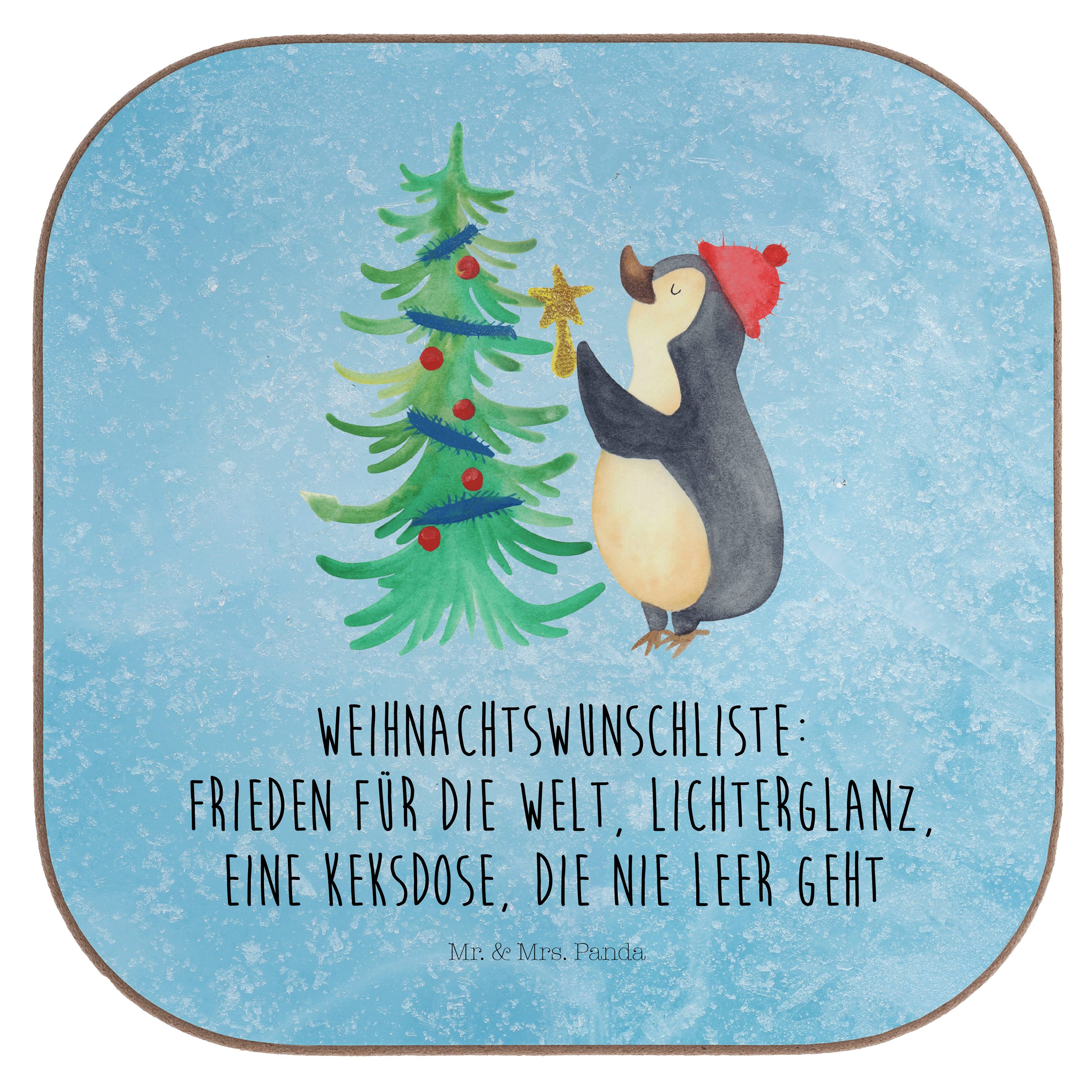 Mrs. Mr. & Eisblau Pinguin - Weihnachtsbaum Panda - Winter, Weih, Geschenk, Getränkeuntersetzer Bierdeckel, 1-tlg.