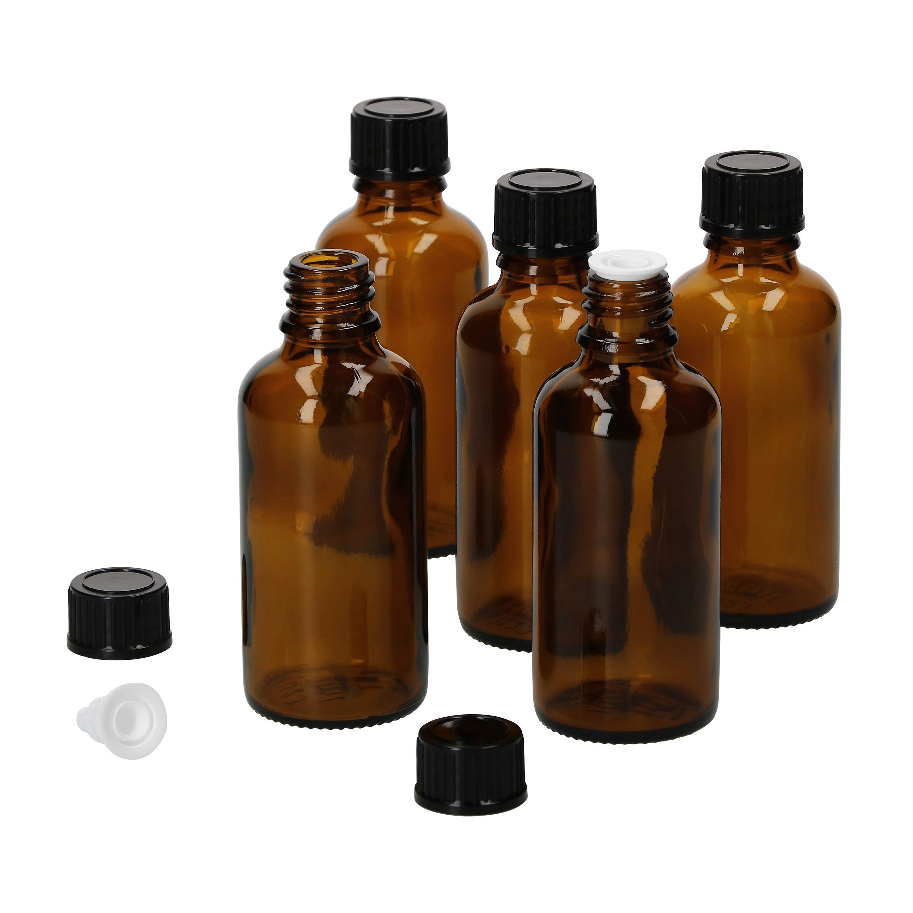 MamboCat Vorratsglas 5er Set Apothekerflaschen Glasflasche braun 50ml mit Tropf-Deckel, Glas