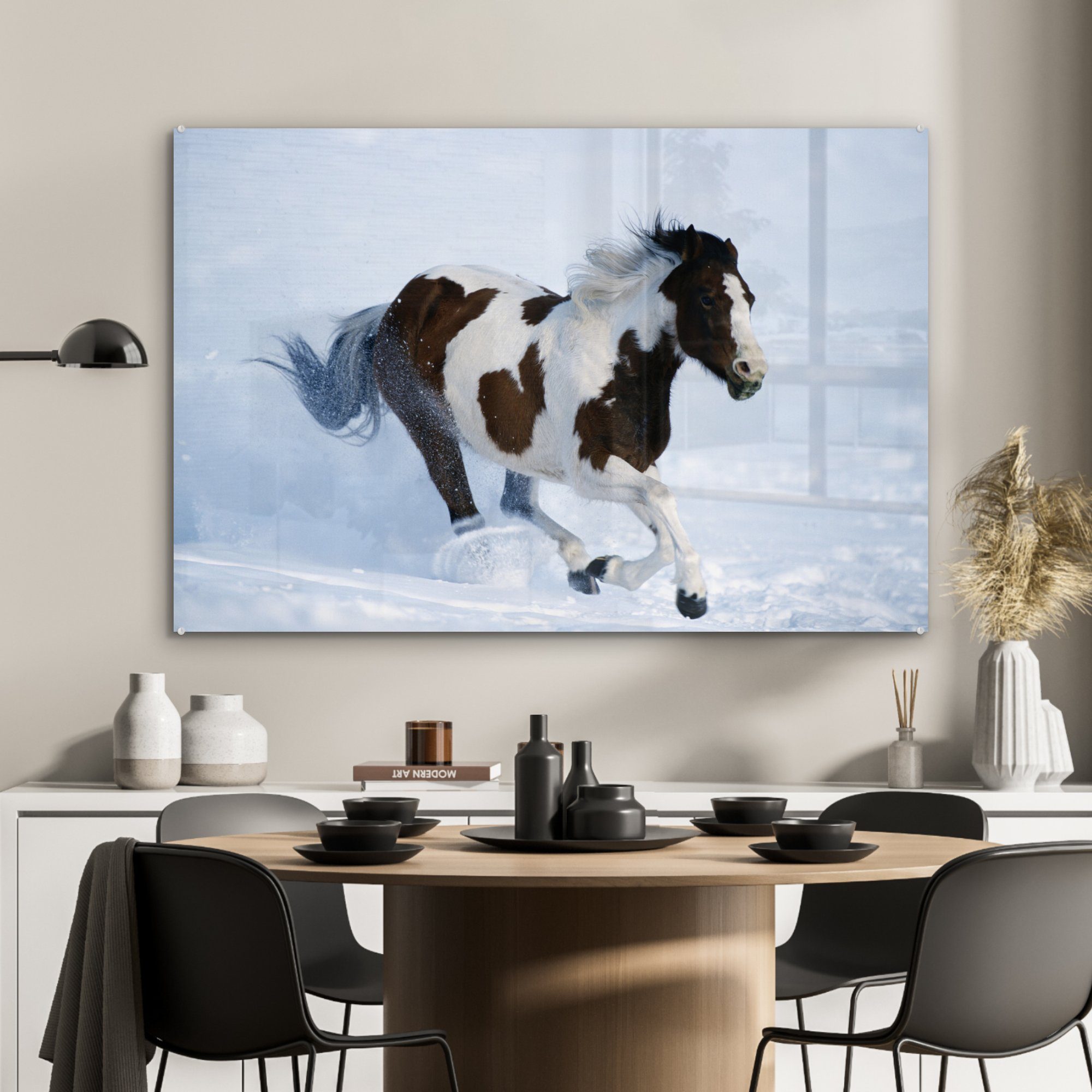 Acrylglasbilder - Pferde (1 Schlafzimmer Schnee Acrylglasbild Wohnzimmer - Winter, St), MuchoWow &