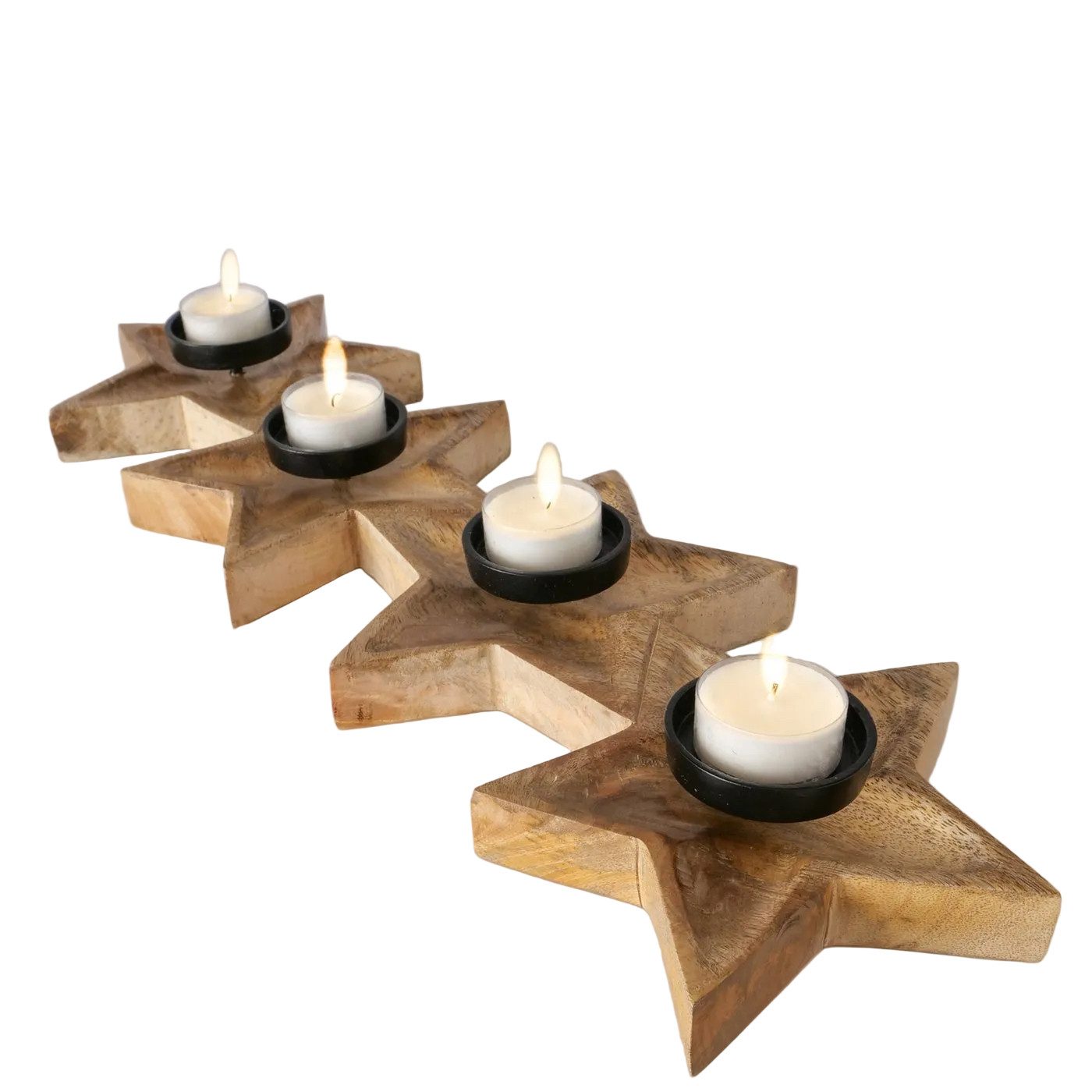MF Adventsleuchter Teelichthalter Holz Asteria Stern aus Mangoholz für 4 Teelichter (1 St)