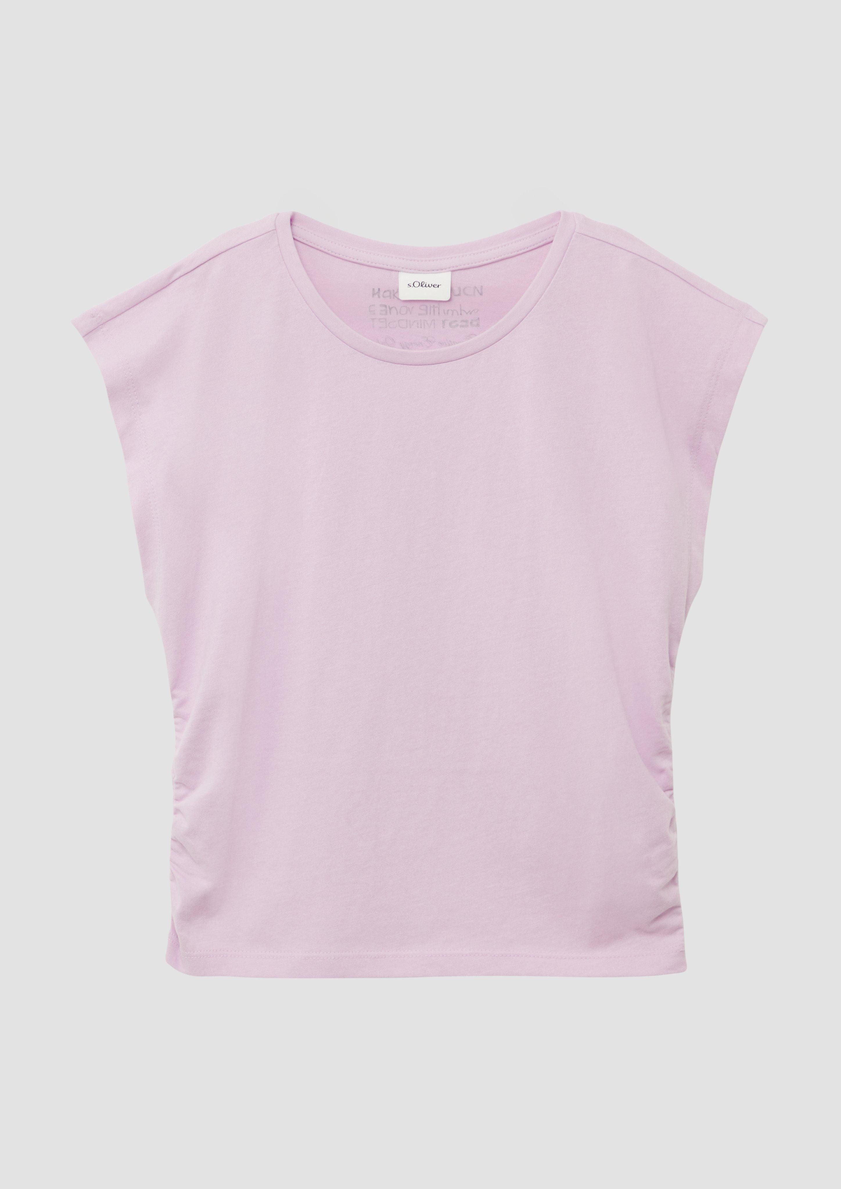 s.Oliver Kurzarmshirt Jersey-Shirt im V-Shape mit Raffung und Printdetail Raffung