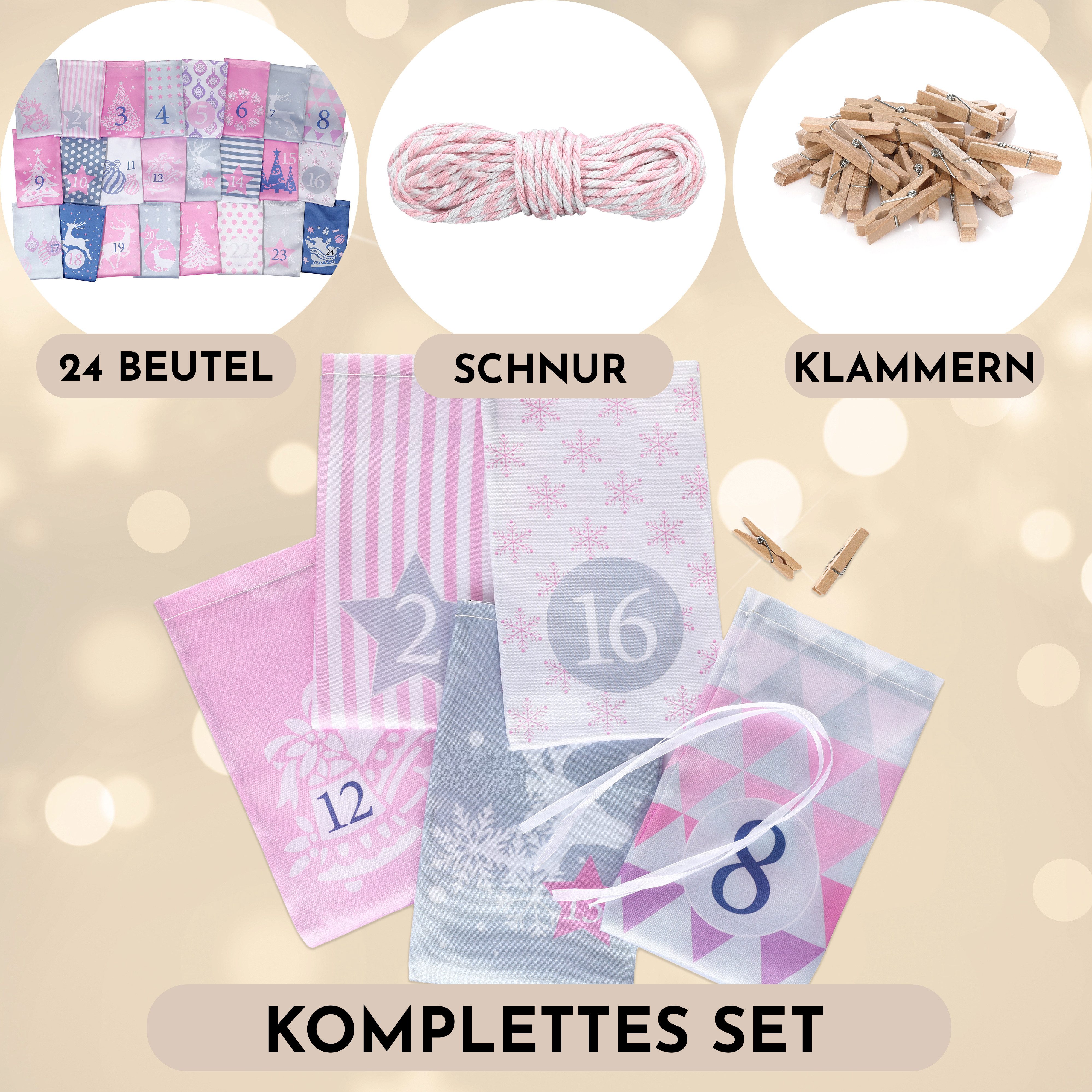 Nordstern befüllbarer Adventskalender Stoffsäckchen 24er Set als Selbstgemachter Weihnachtskalender, für Kinder, Mädchen und Frauen