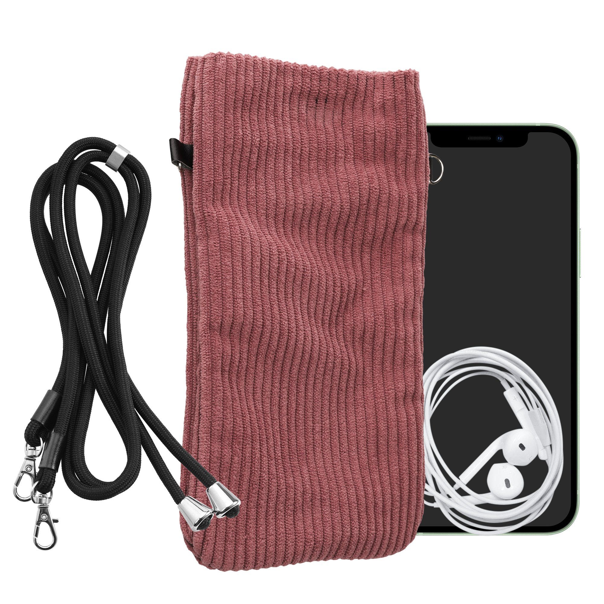 kwmobile Handytasche Handytasche für Smartphones XXL - 7" Handy Tasche (1-tlg), Cord Handy Hülle Dark Rose mit Kordel - Handy Tasche