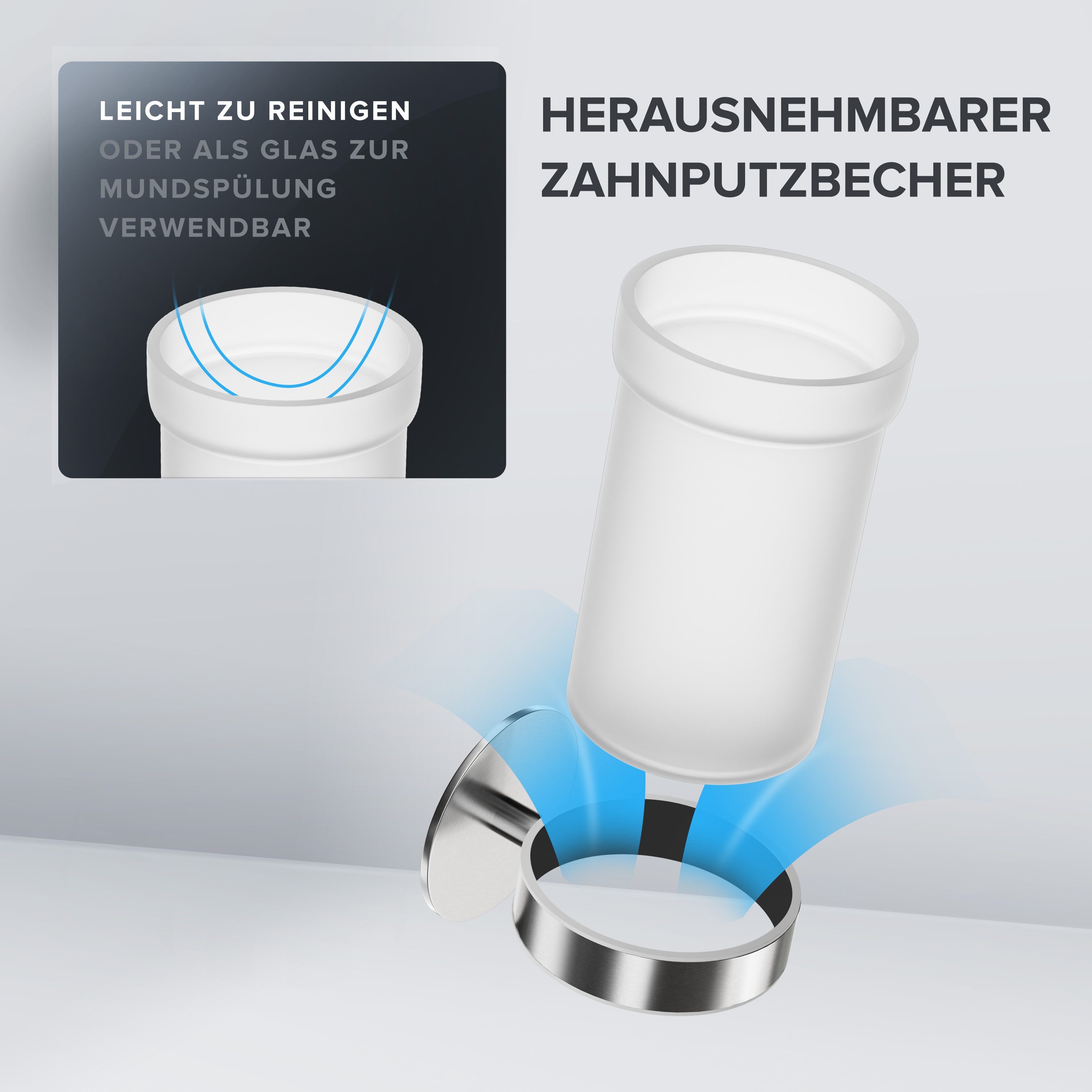 ovimar Zahnputzbecher, (1-St), aus Edelstahl in Silber zur Zum Kleben