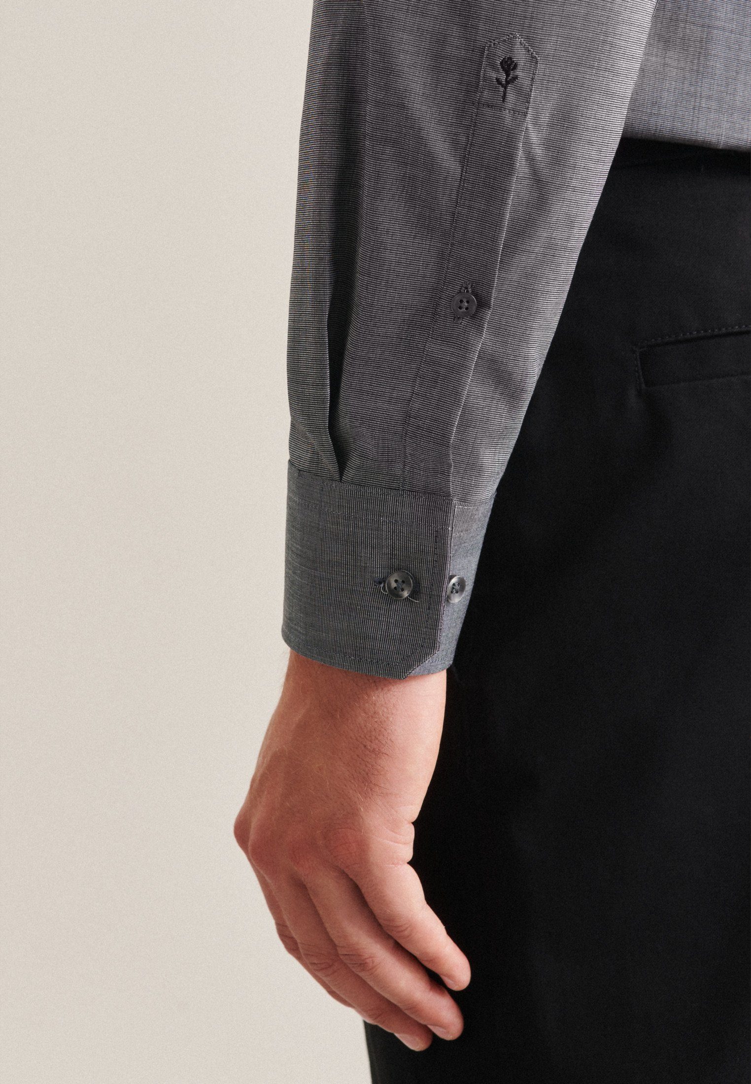 Extra Arm Kentkragen Businesshemd Grau seidensticker Shaped langer Uni Shaped