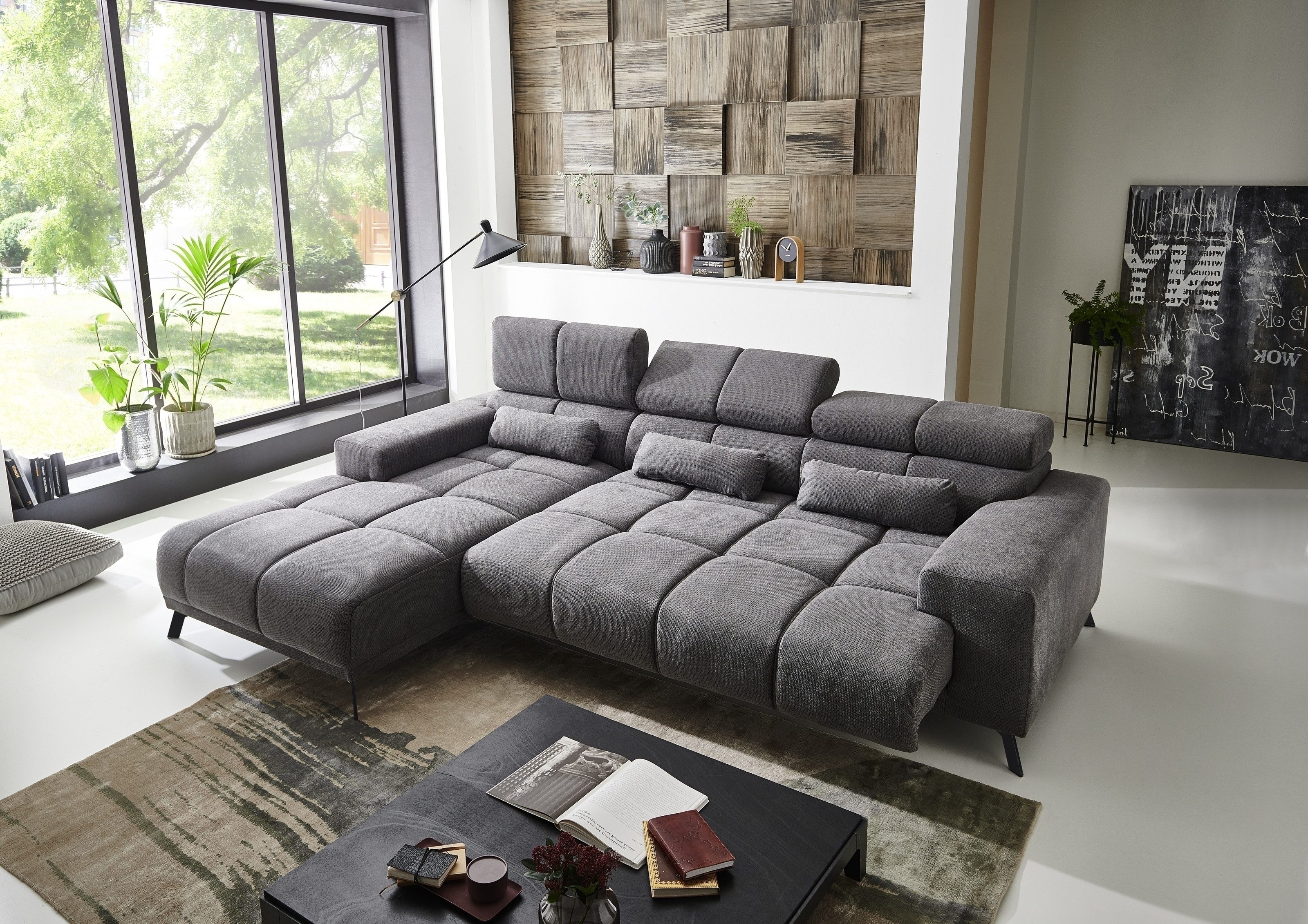 Iwaniccy Wohnlandschaft elektrische Sitztiefenverstellung, 3 Kissen, grau - günstig online kaufen