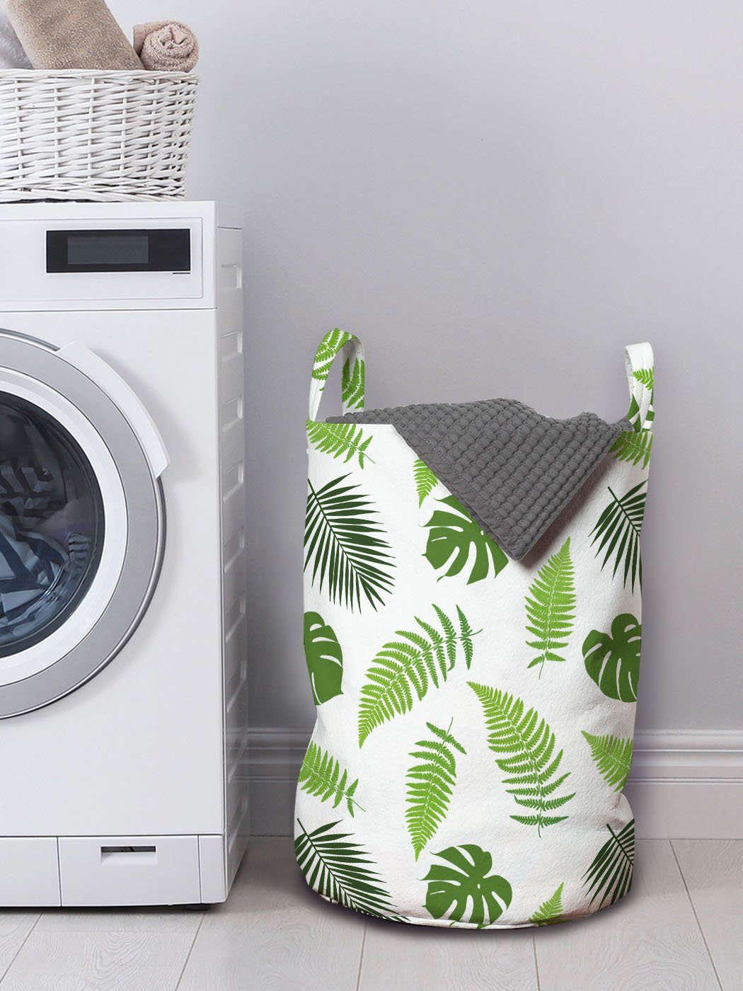 Abakuhaus Wäschesäckchen Wäschekorb mit Griffen Organisches Ferns-Layout Waschsalons, Kordelzugverschluss für Leaves Jungle