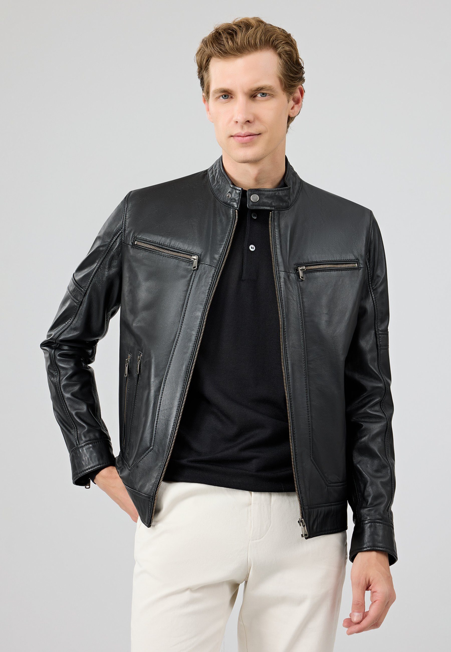 Lederjacke Patrick Lederjacke mit Stehkragen